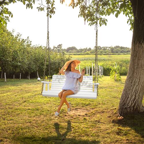 Alt View 7. Winado - 4 FT Patio Wooden Porch Swing, Heavy Duty 880 LBS Swing Chair Bench, with Hanging Chains for Outdoor Courtyard Garden - White.