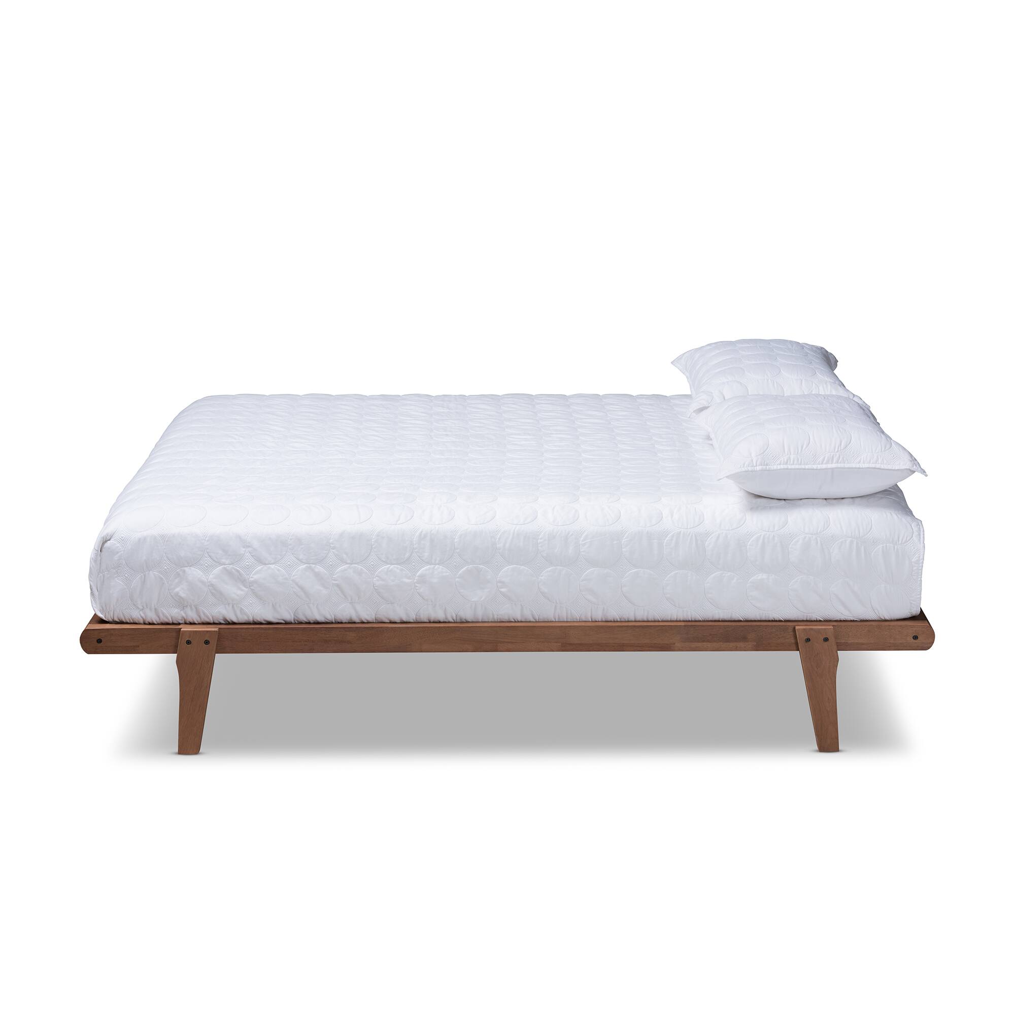 Angle. Baxton Studio - Kaia Mid-Century Modern Walnut Brown Finished Wood Platform Bed Frame - Ash Walnut.