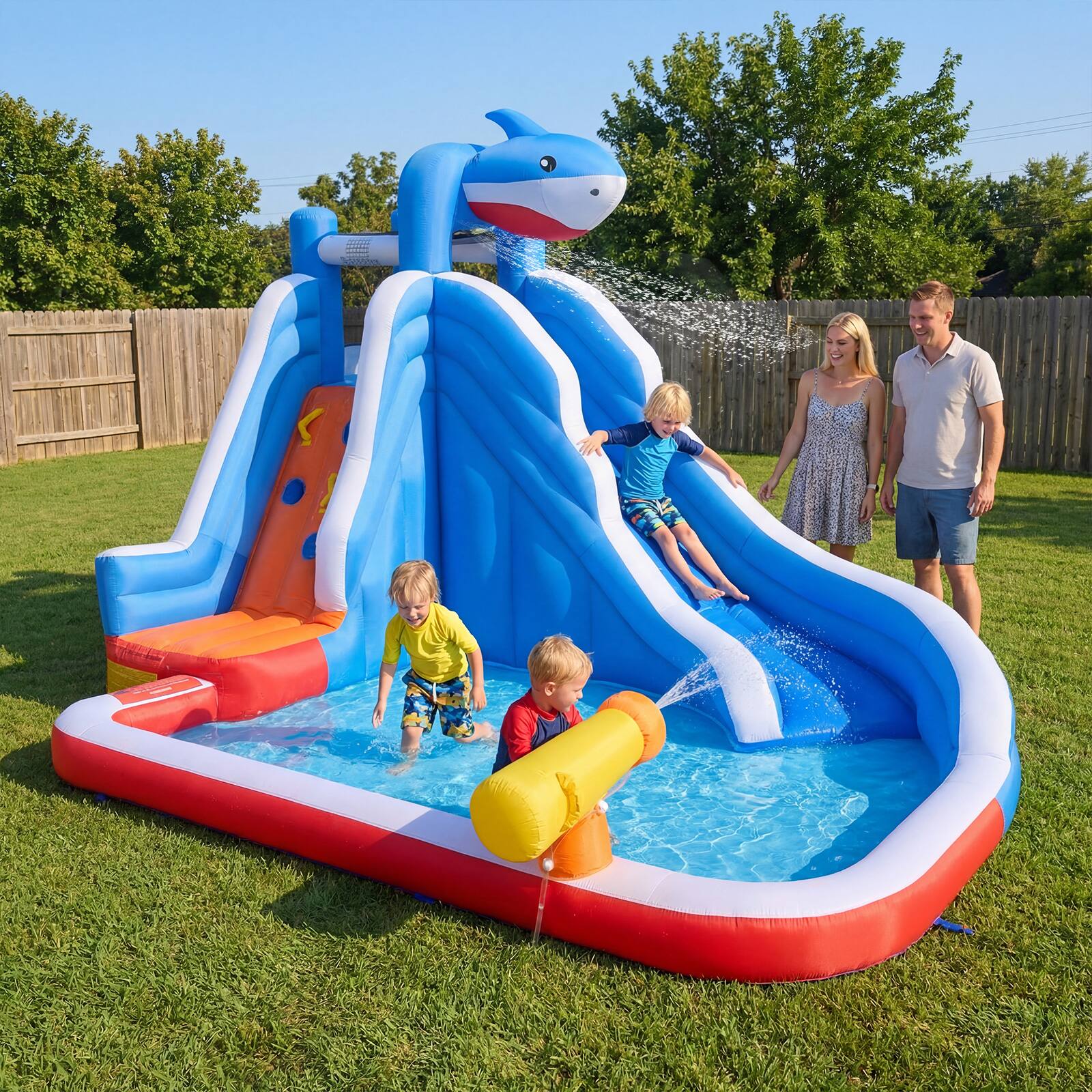 Alt View 1. Costway - Costway Inflatable Water Slide with Climbing Wall, Splash Pool & Water Cannon for Backyard.