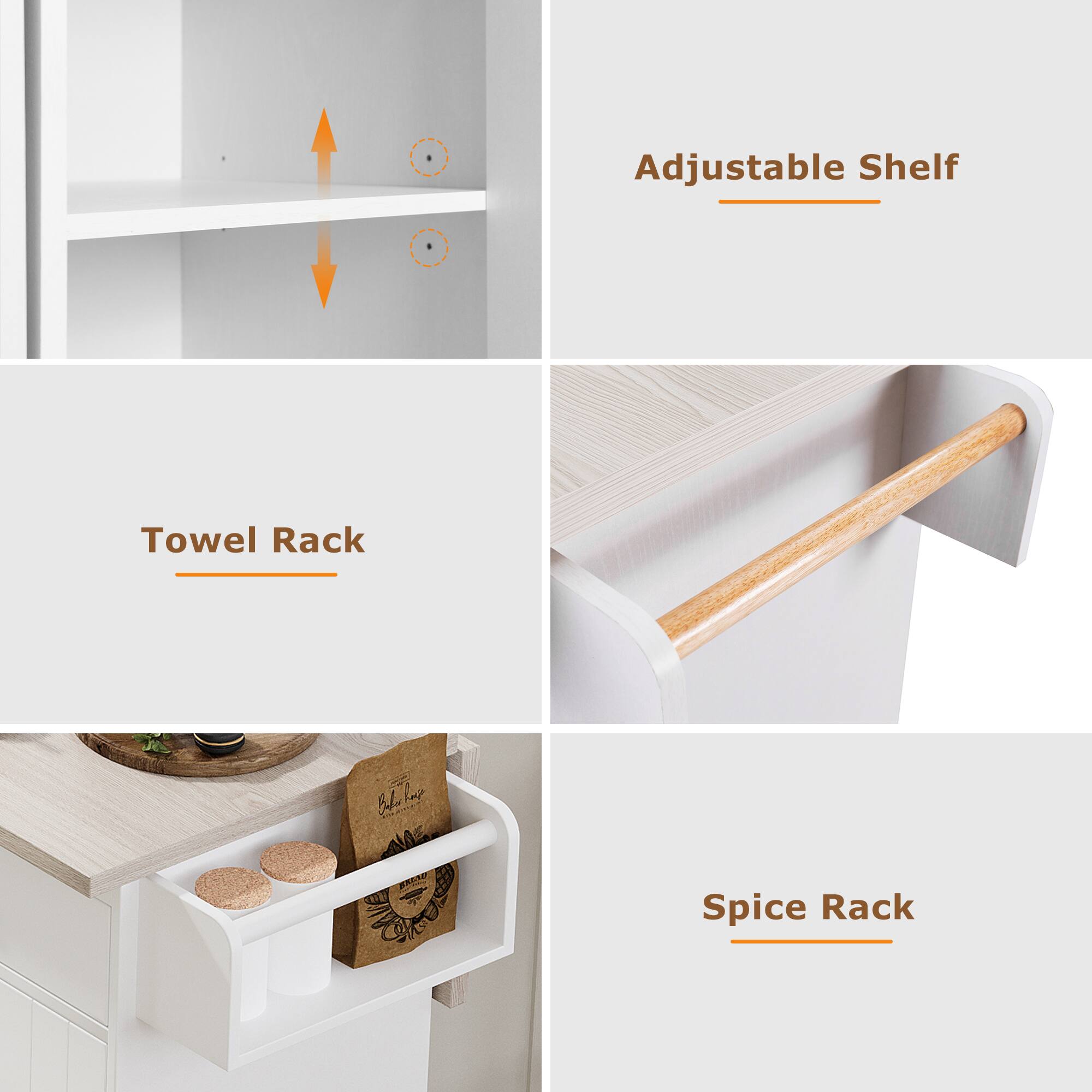 Adjustable Shelf  
Towel Rack  
Spice Rack