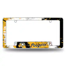 Rico Industries - Pittsburgh Penguins Chrome Metal License Plate Frame with Bold Tie Dye Design - Multi