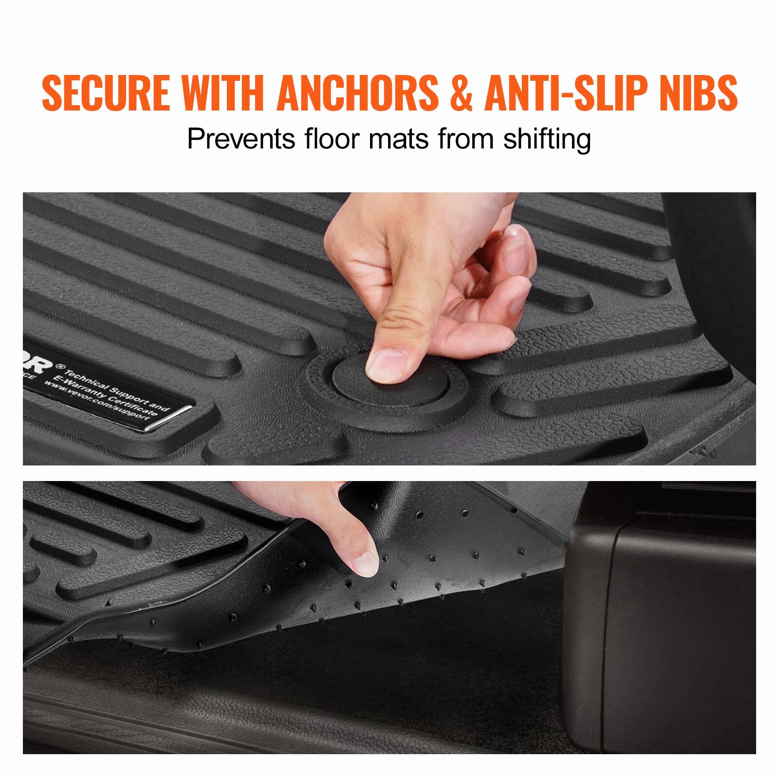 SECURE WITH ANCHORS & ANTI-SLIP NIBS  
Prevents floor mats from shifting  

Technical Support  
www.wevoc.com/support  
Warranty Certificate