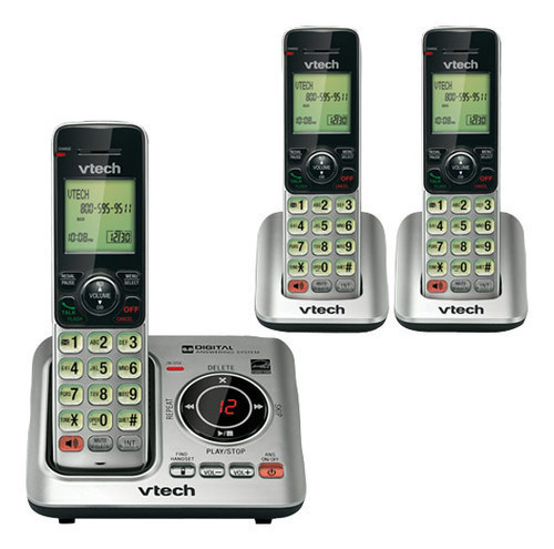 VTech - CS6629-3 DECT 6.0 Expandable Cordless Phone With Digital Answering System, 3 Handsets - Silver