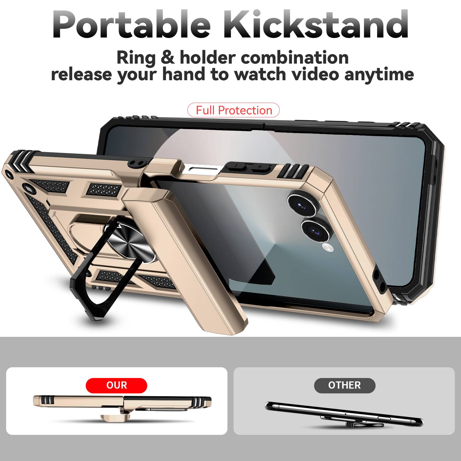 Portable Kickstand  
Ring & holder combination release your hand to watch video anytime  
Full Protection  

OUR  
OTHER