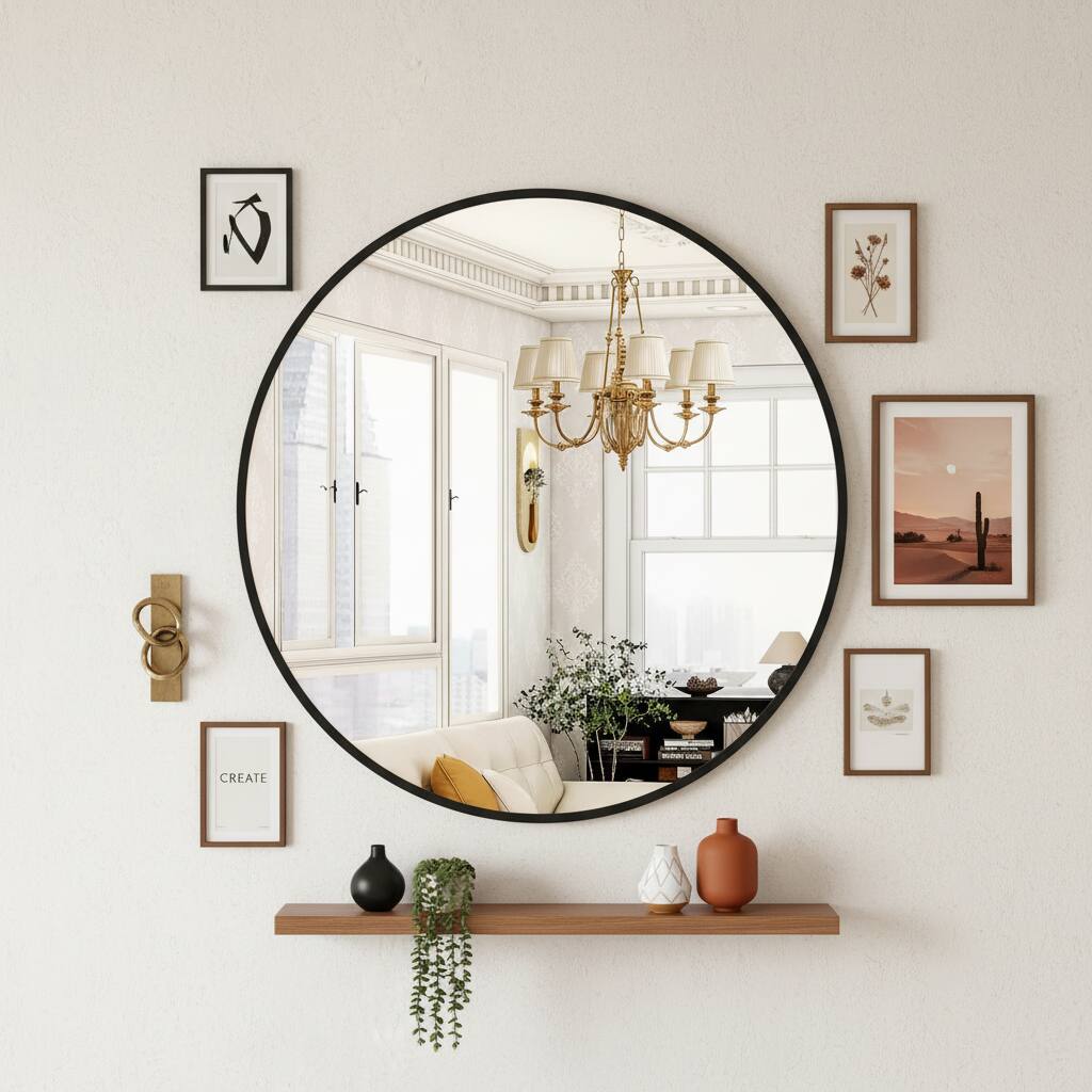 Alt View 6. AOITUN - Black Round Wall Mirror 30 Inch for Modern Bathrooms - Perfect Circle Mirror for Daily Use and Style Enhancement.