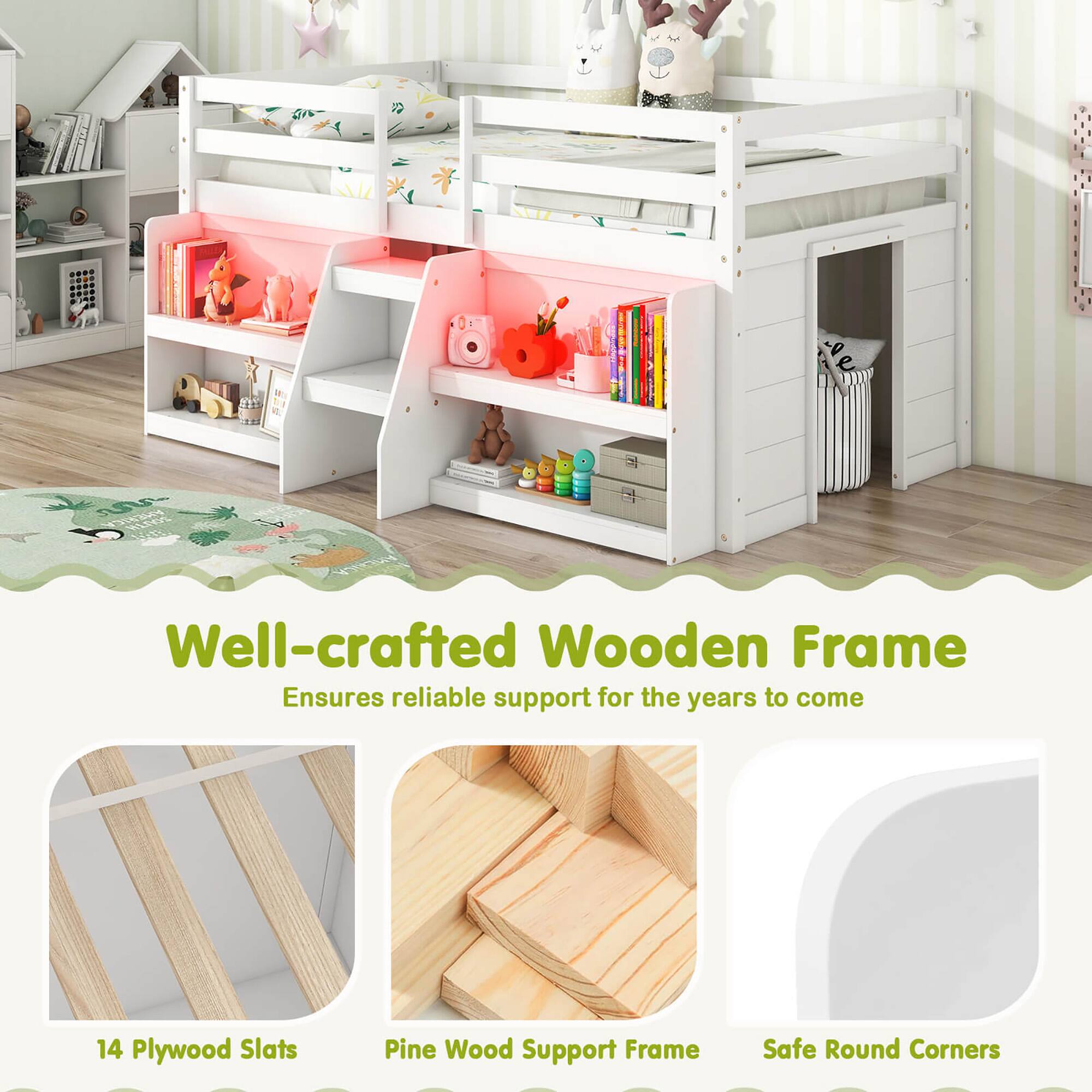 Well-crafted Wooden Frame  
Ensures reliable support for the years to come  

14 Plywood Slats  
Pine Wood Support Frame  
Safe Round Corners