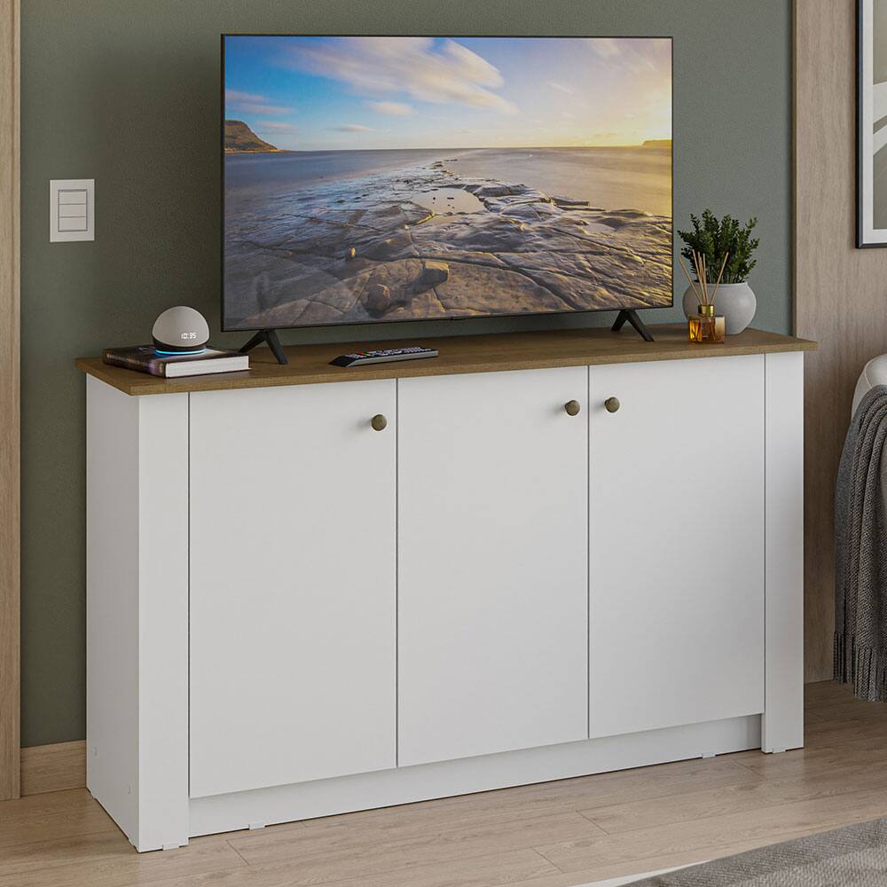 Angle. Madesa - Madesa TV Stand and Storage Cabinet with 3 Doors Entertainment Unit for Living Room or Bedroom – White - White.