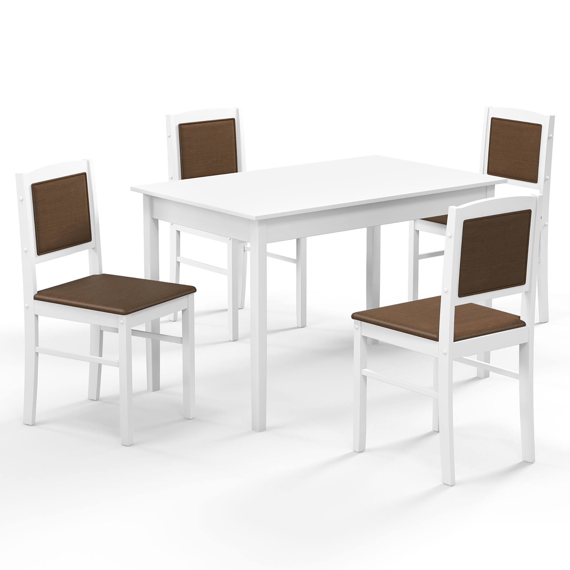 Alt View 9. Gymax - Gymax 5 PCS Dining Table Set for 4 w/Rubber Wood Legs Upholstered Seat Padded Backrest White & Brown - White, Brown.