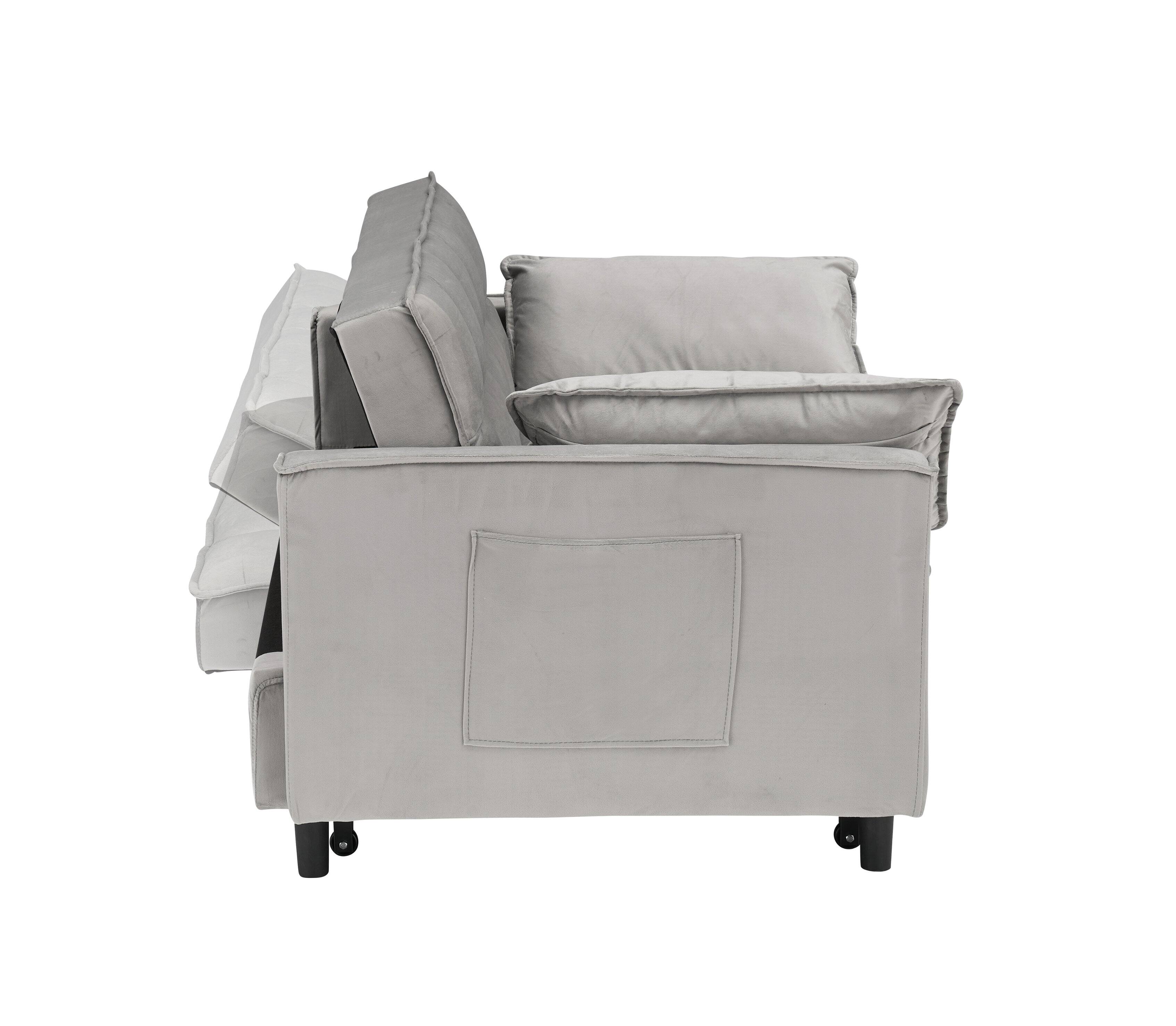 Alt View 1. Trinkets Crazed - 3 in 1 Velvet Convertible Sleeper Sofa Bed, Futon Couches for Living Room with Side Pocket/Adjustable Backrest - Gray.