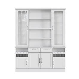 Famapy - Multi - functional Kitchen Storage Cabinet - Adjustable Shelves, Glass Doors & Wine Rack - White