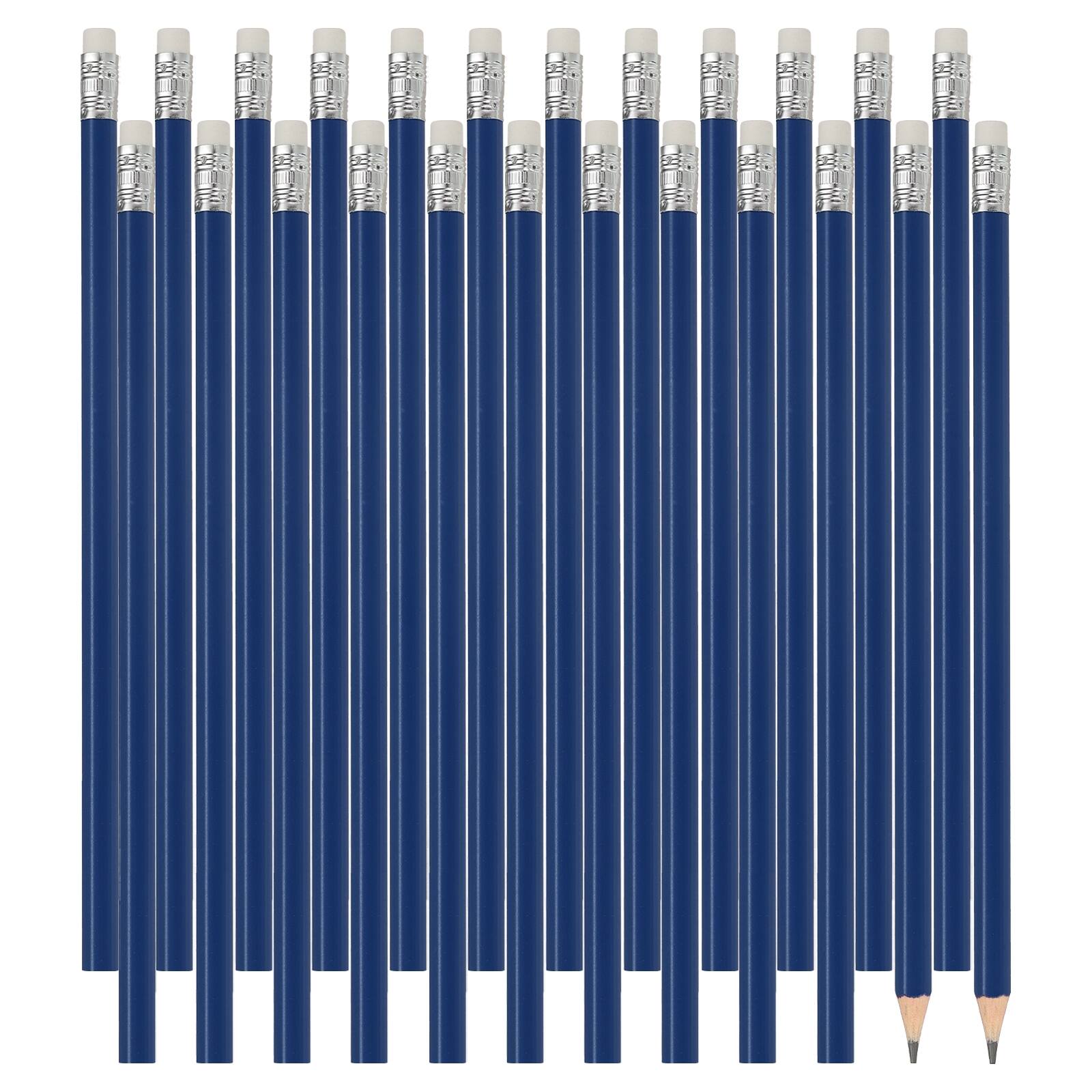 Front. Unique Bargains - Hexagonal Wooden Pencils Bulk, 24pcs HB Graphite Pencils w/ Eraser for Office, Eng, Writing, Art, Drawing - Blue.