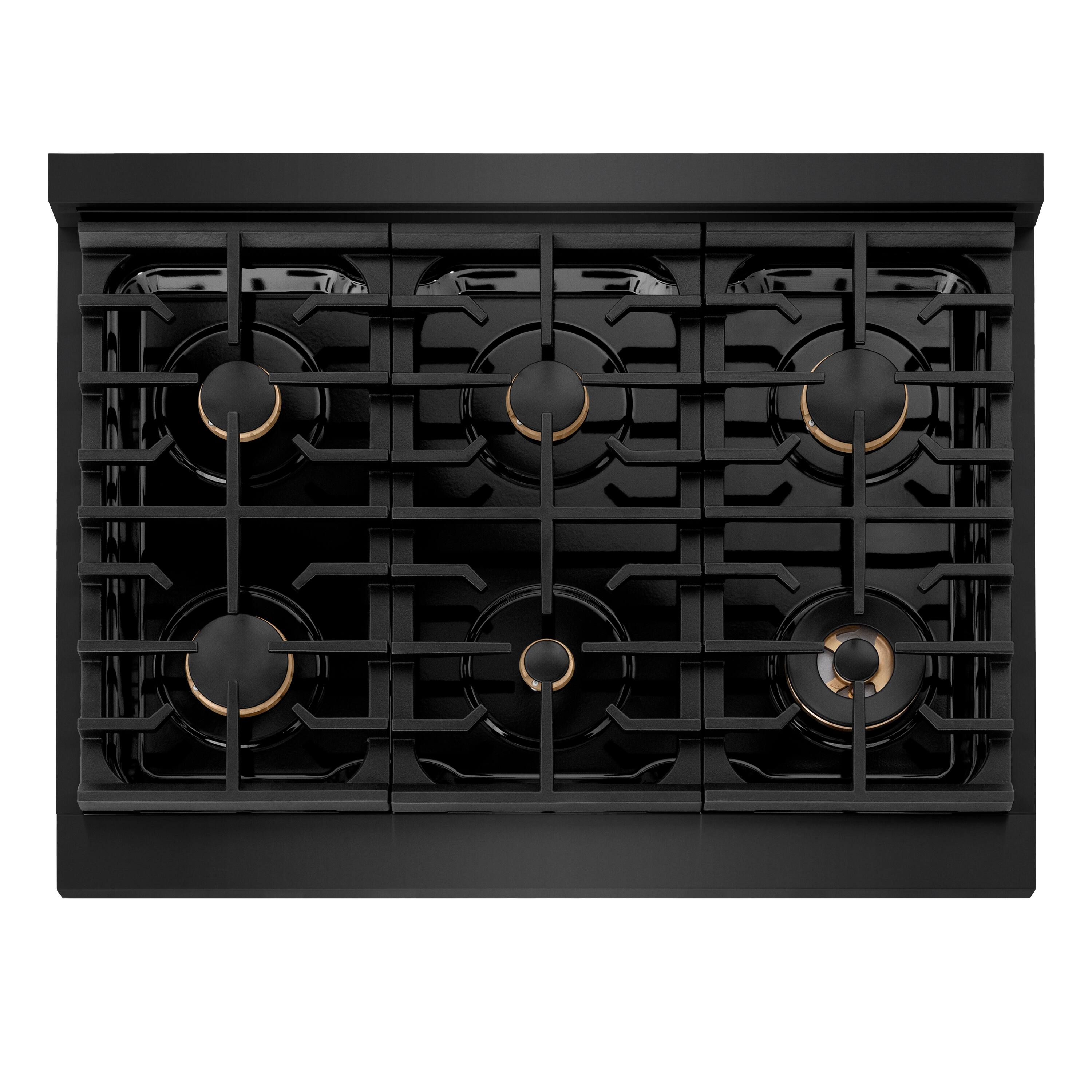 Left. ZLINE - ZLINE 36 in. Autograph Paramount Rangetop with Bronze Accents (SRTBZ-36-CB) - Black Stainless Steel.