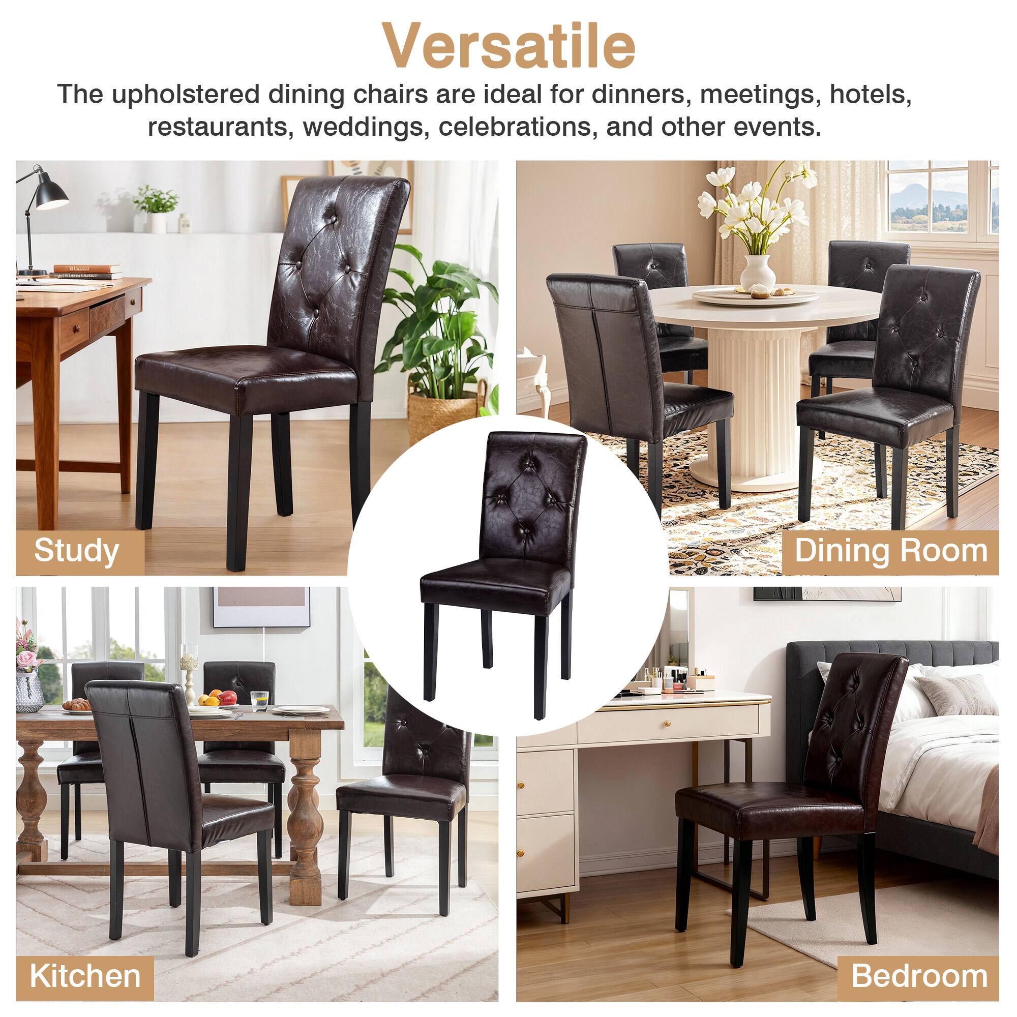 Versatile

The upholstered dining chairs are ideal for dinners, meetings, hotels, restaurants, weddings, celebrations, and other events.

- Study
- Dining Room
- Kitchen
- Bedroom