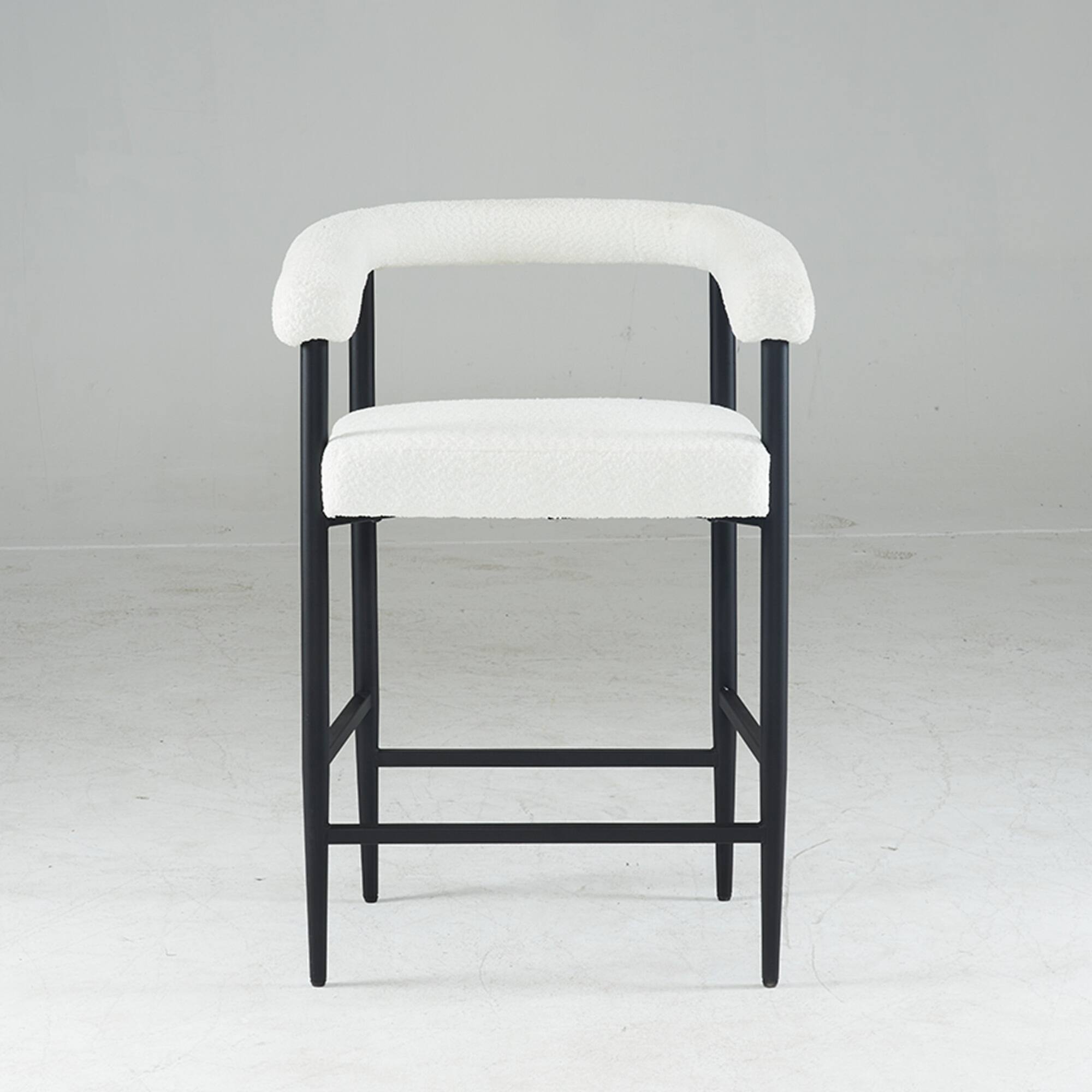 Angle. GOODSILO - Modern Upholstered Counter Height Bar Stools Set of 2 with Metal Frame and Armrests for Kitchen Island Dining Room Cafe - White.