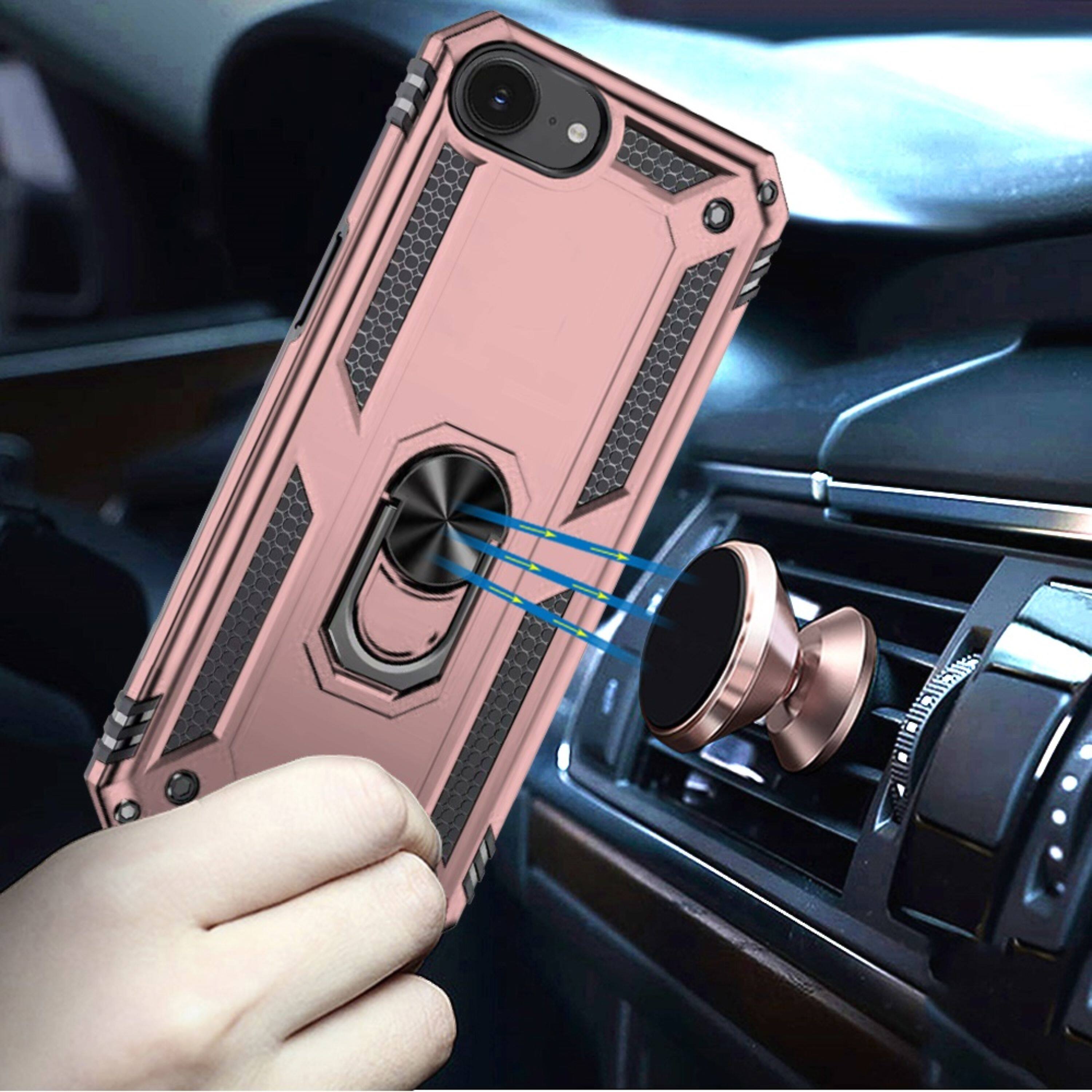 Left. Kitcheniva - Hybrid Metal Ring Kickstand Phone Case With Tempered Glass For iPhone 16e/17e Rose Gold - Rose Gold.