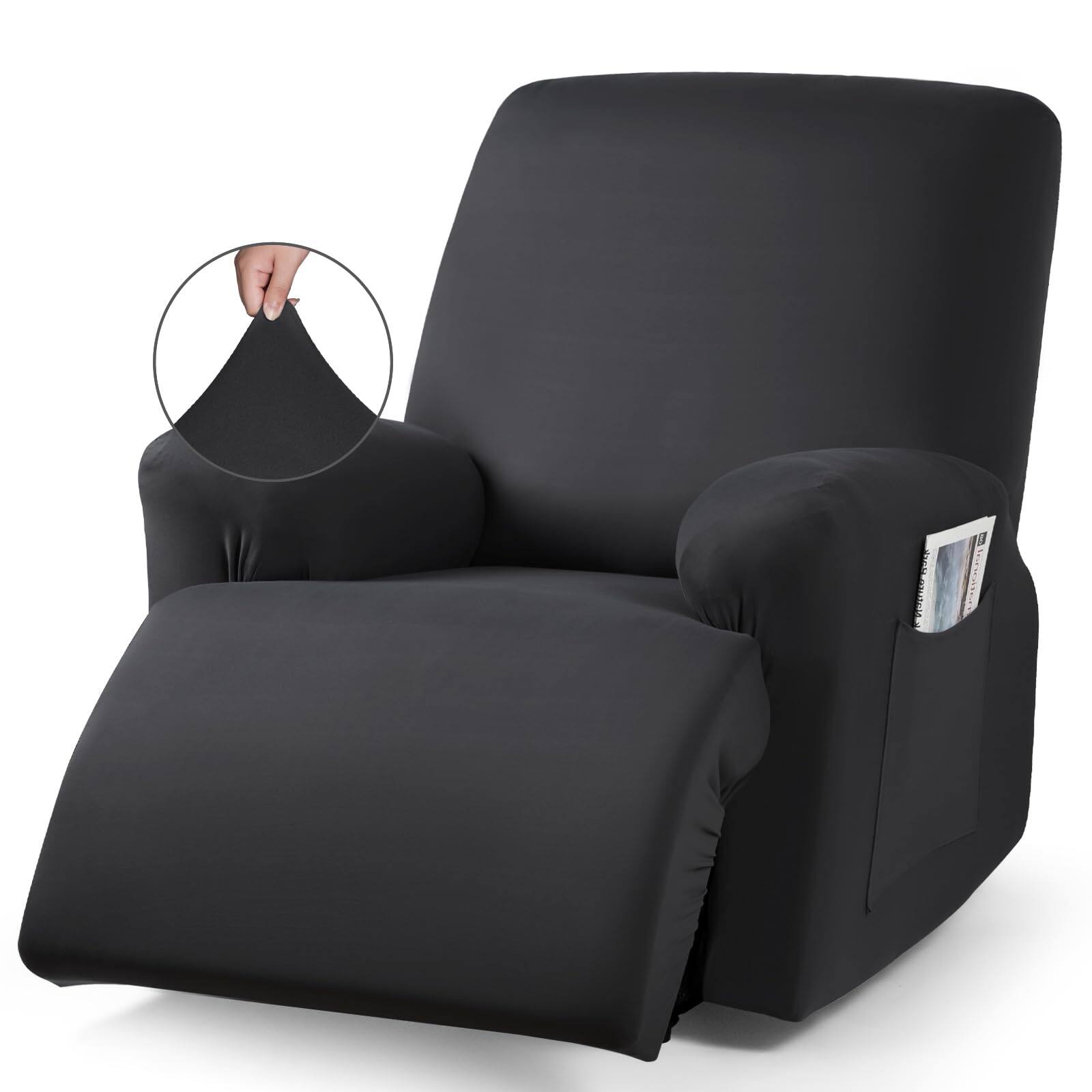 Front. Fabibe - Reclining Loveseat with Middle Console Slipcover, Polyester, Stretch Design, Premium Quality - Black 1 Recliner Chair Cover.