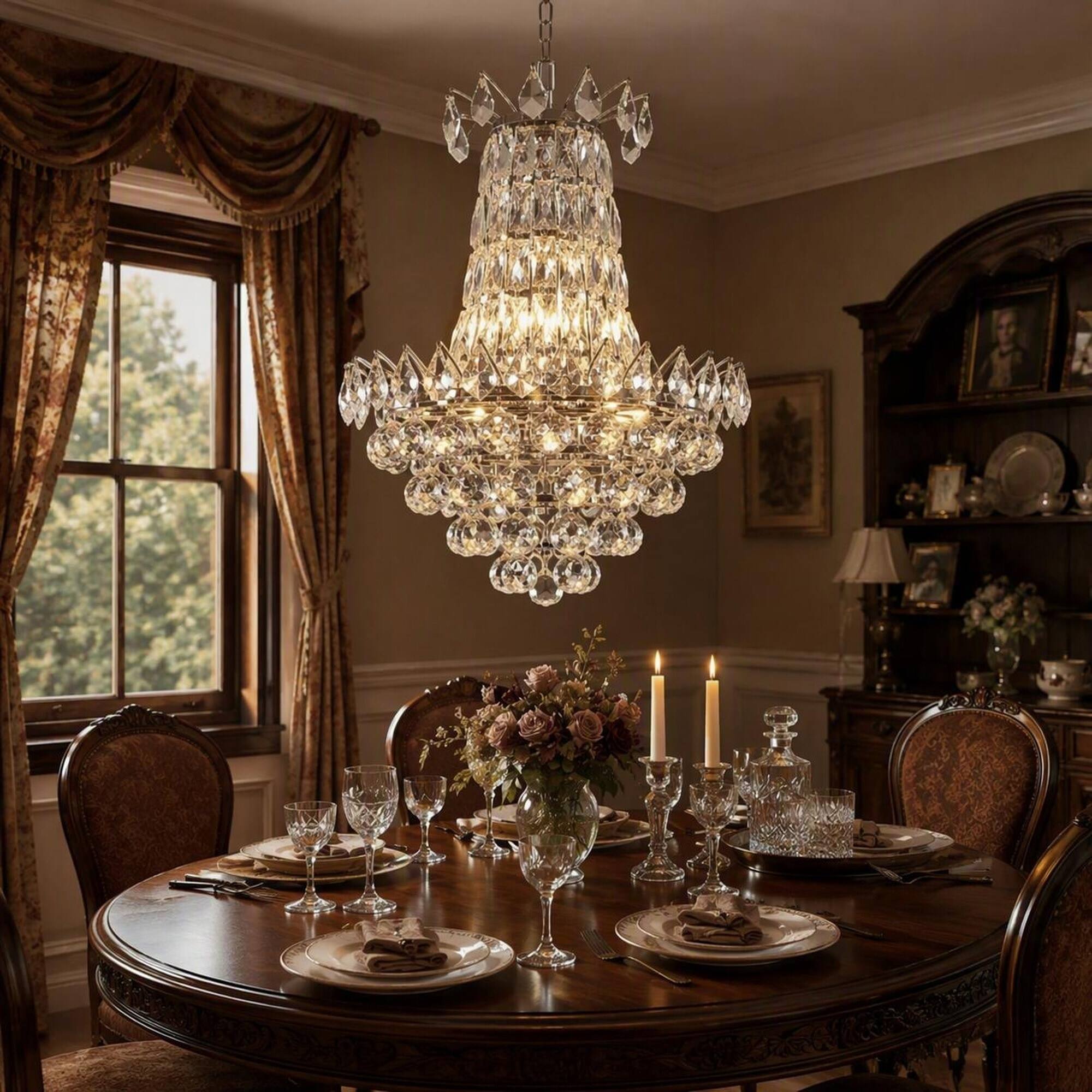Angle. RYHNUYNE - Modern 6-Light Crystal Chandelier, Dimmable Flush Mount Ceiling Fixture For Living Room Bedroom - Chrome.