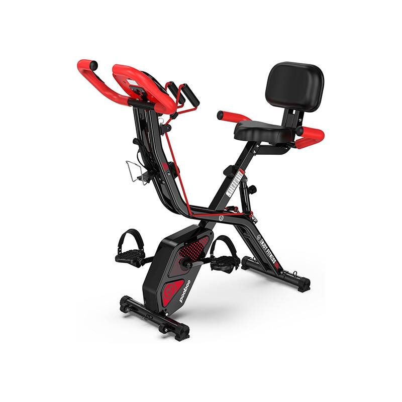 Pooboo - Folding Exercise Bike, Foldable Upright Stationary Bike, Indoor Cycling Magnetic X-Bike with 8-Level Adjustable Resistan - Red