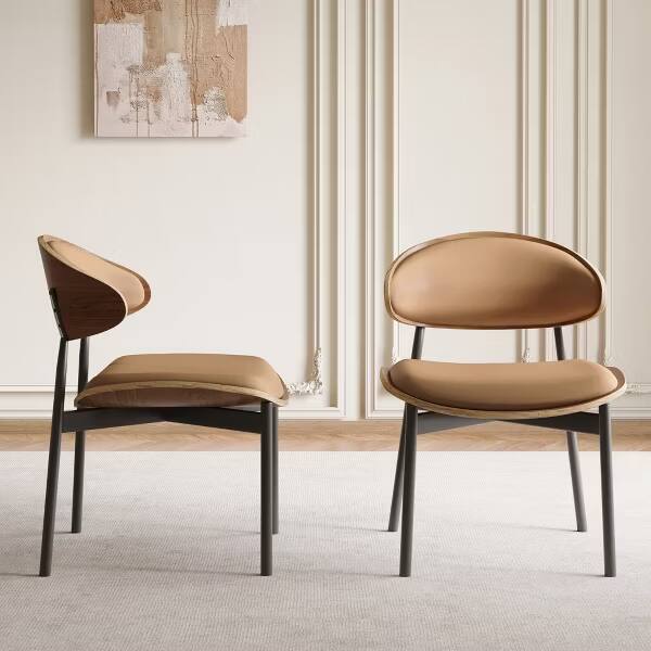 Alt View 3. luck idea - Mid-Century Dining Chairs, Curved PU Leather Upholstered Seat Back, Metal Legs Modern Side Chair for Kitchen Dining Room - brown.
