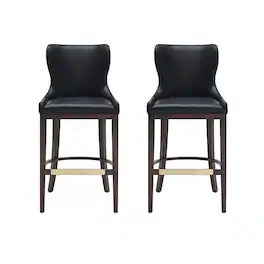 Manhattan Comfort - Blair Modern Wood Upholstered Barstool - Set of 2 - Black