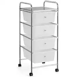 Costway - 4 Drawers Metal Rolling Storage Cart Scrapbook Supply & Paper Home Office - Clear