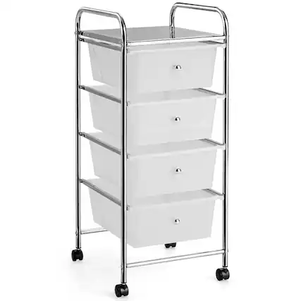 Front. Costway - 4 Drawers Metal Rolling Storage Cart Scrapbook Supply & Paper Home Office - Clear.