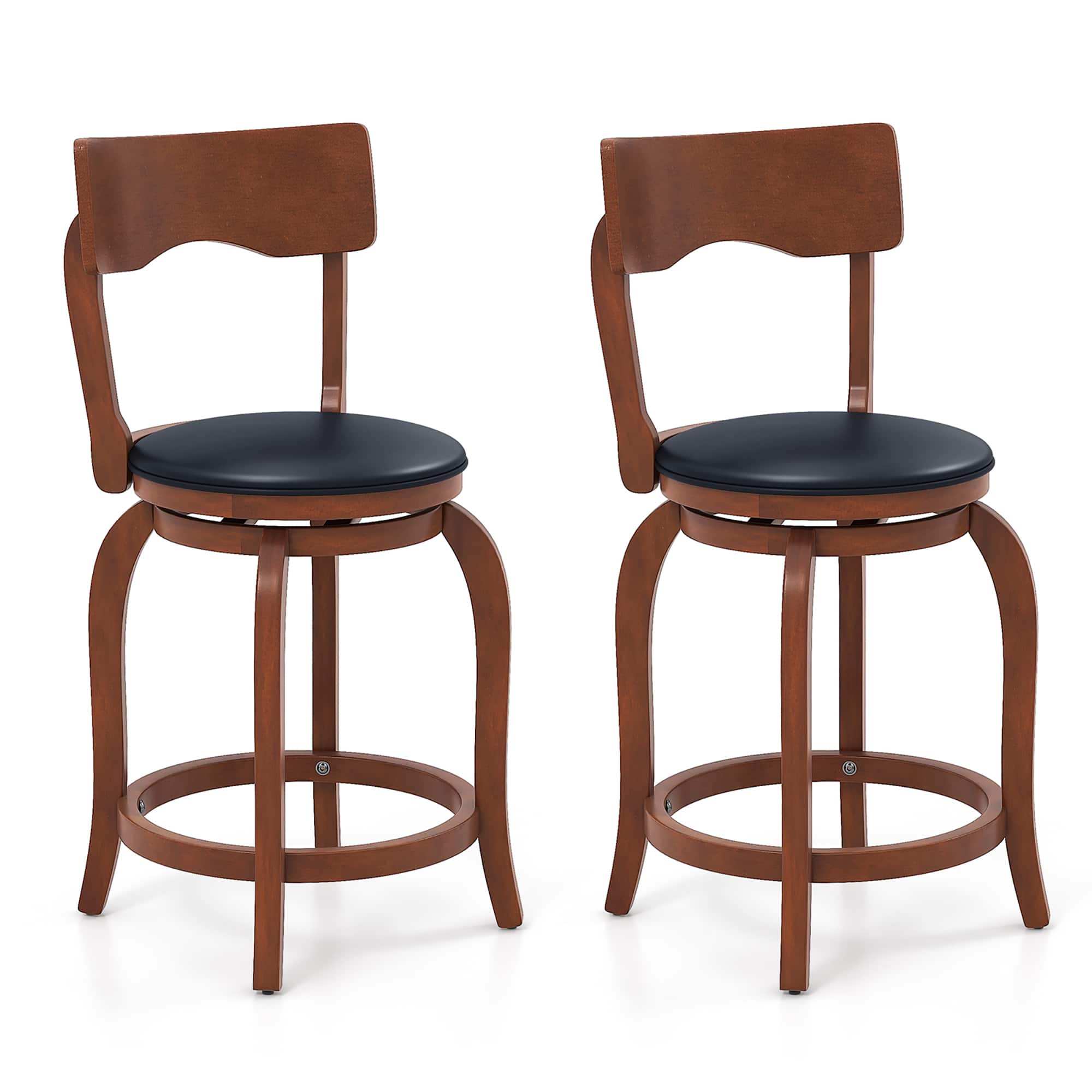 Gymax - 24'' Swivel Bar Stools Set of 2 w/ Rubber Wood Frame Upholstered Seat Footrest - Brown, Black price history on PriceWatchPro