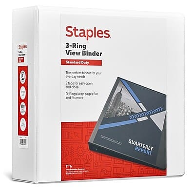 "Staples - 3"" 3-Ring View Binder, D-Ring - White" price history on PriceWatchPro
