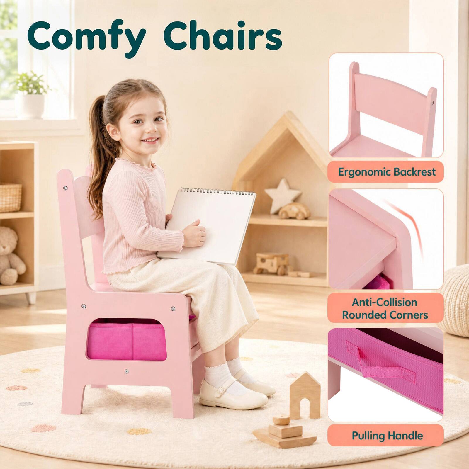 Comfy Chairs

- Ergonomic Backrest
- Anti-Collision Rounded Corners
- Pulling Handle