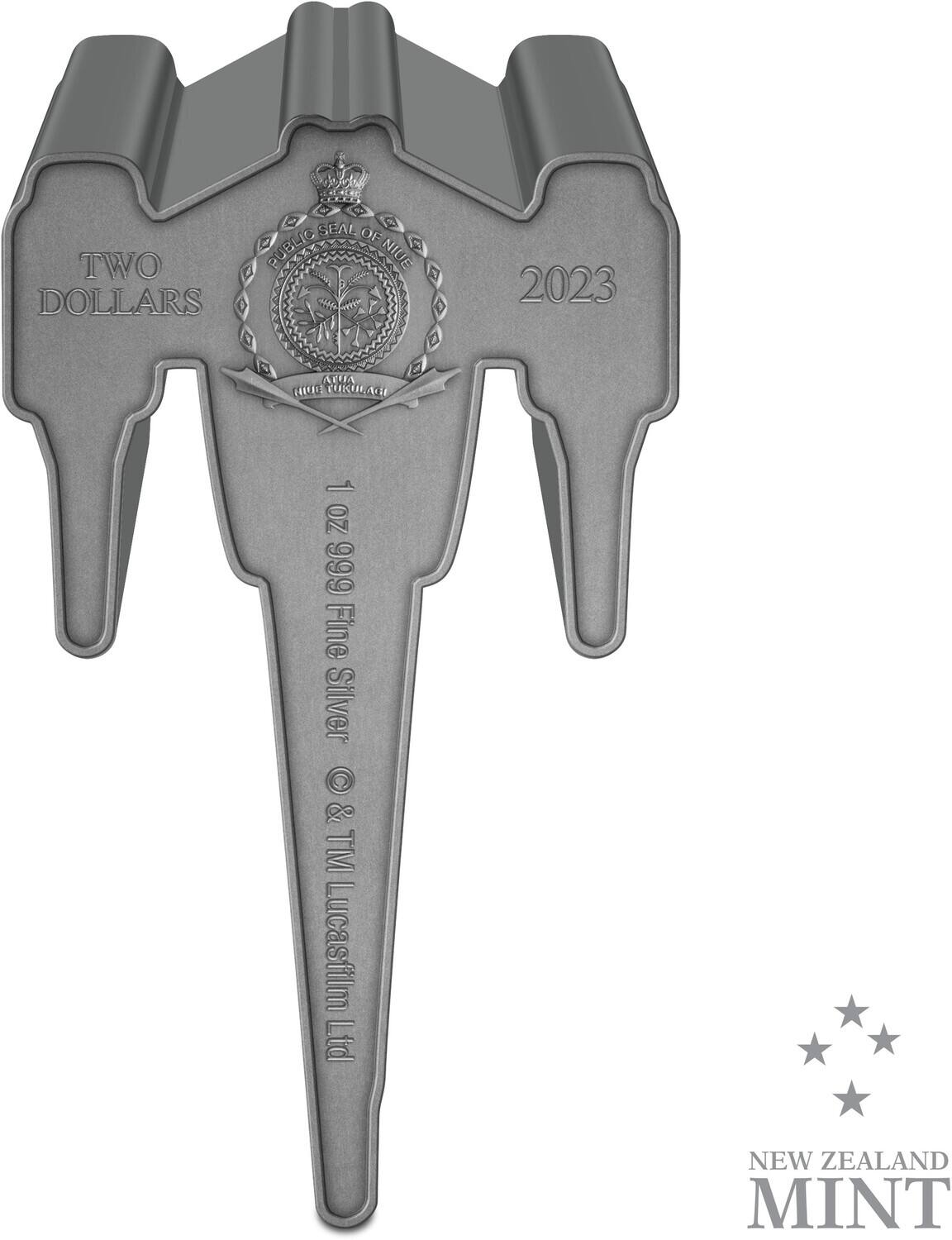 SEAL OF TWO PUBLIC NIUE DOLLARS  
2023  
1 oz 999 Fine Silver  
© & TM Lucasfilm Ltd  
NEW ZEALAND MINT