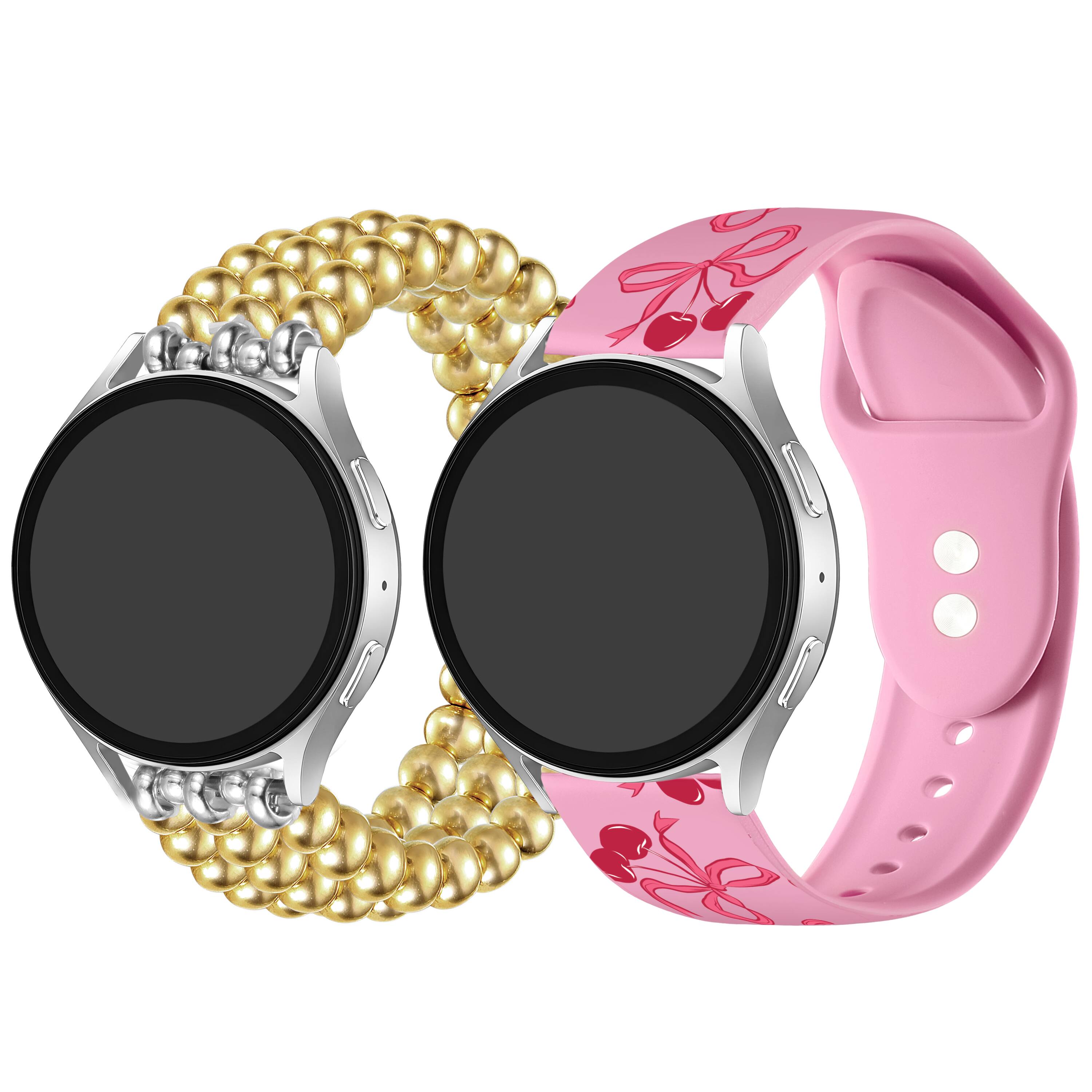 Angle. Posh Tech - 2-Pack Beaded + Cherry Silicone Bands for Smartwatch - Gold, Pink.