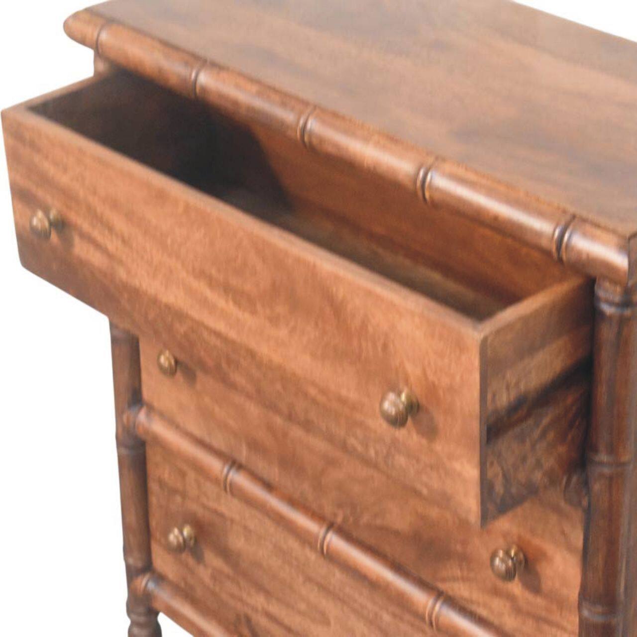 Alt View 2. Artisan Furniture - Artisan Furniture Solid Wood Bamboo Carved 3-Drawer Chest, Brown - Brown.