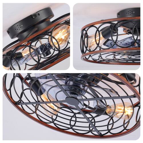 Alt View 1. LUCKY ONE - 20" Caged Ceiling Fan with Light Remote 6-Speed DC Motor Timer - Matte Black.