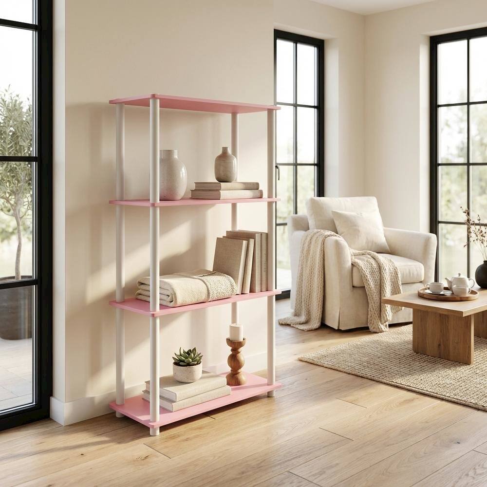 Left. FurniFact - Wooden Bookcase with Open Shelving for Living Room Storage - Pink/White.