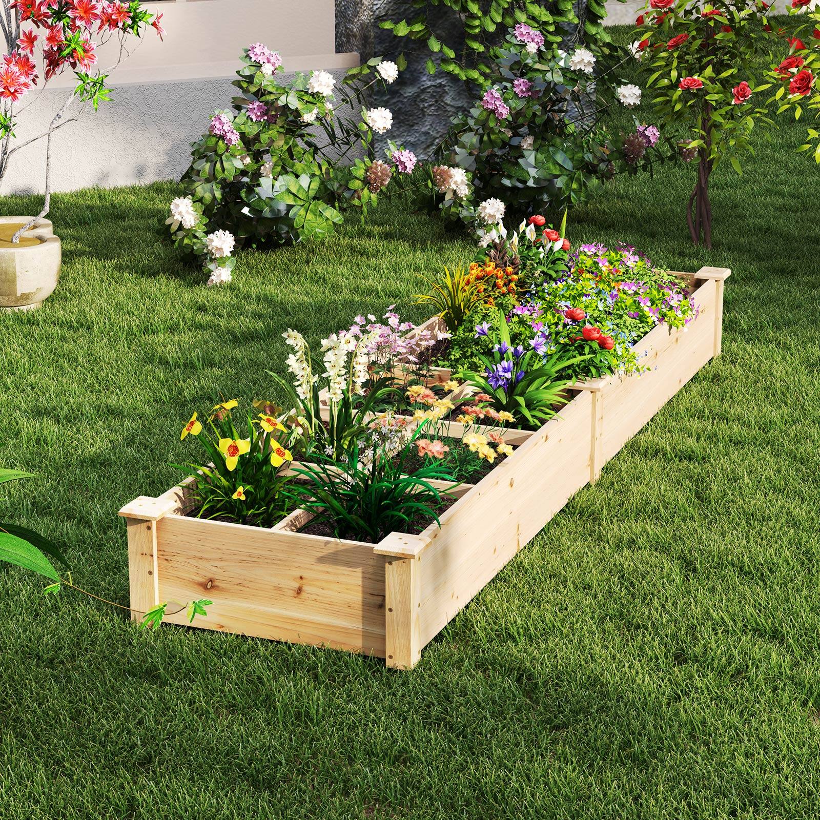Alt View 1. Gymax - Gymax Raised Garden Bed Wooden Elevated Planter w/2 Planter Boxes 7 Compartments - Natural.