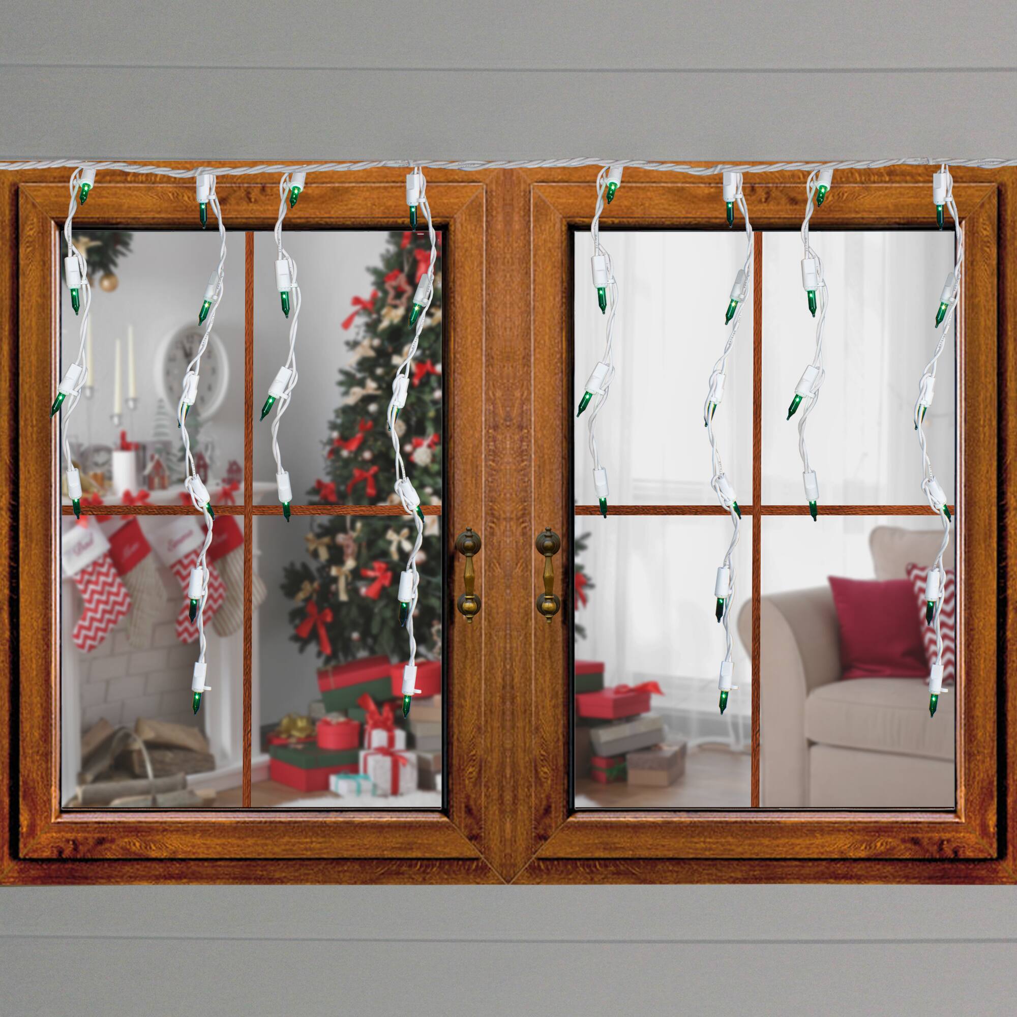 Alt View 1. Northlight - Mini Icicle Christmas Lights - Incandescent - 3.5' White Wire - Green - 100ct - Green.