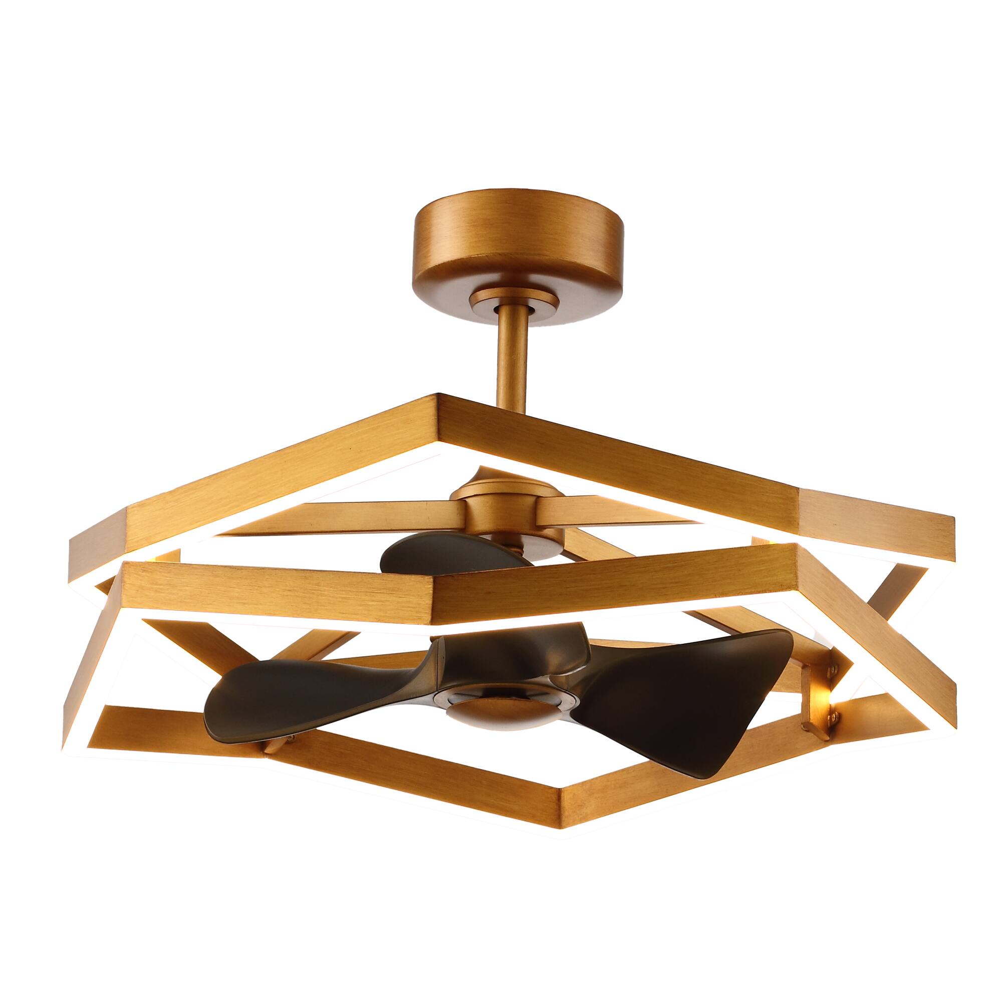 Alt View 5. Parrot Uncle - 30"Industrial Balck Antique Brass Irregular LED Fandelier Ceiling Fan with 6 speeds Remote - Brass.