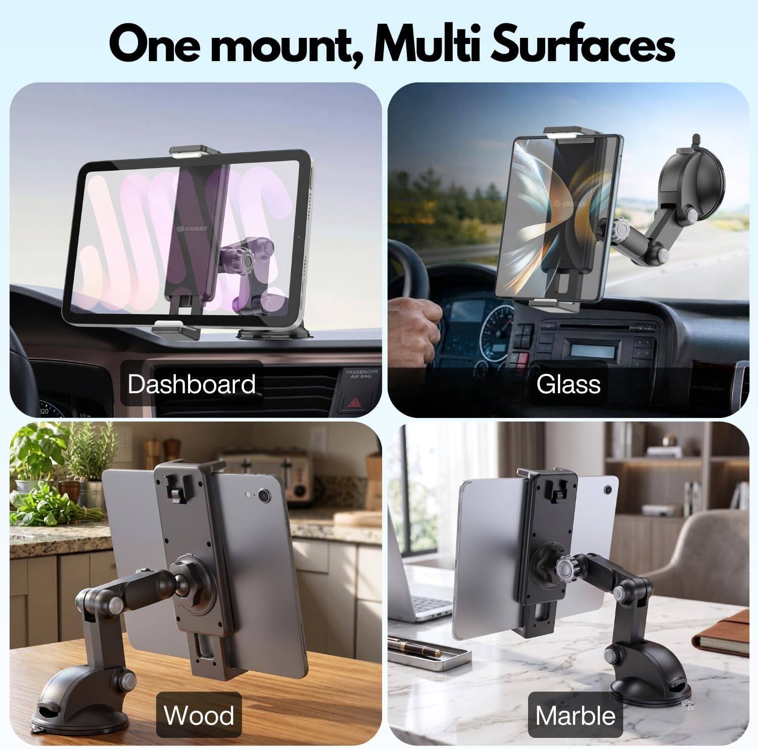 One mount, Multi Surfaces  
COALO Dashboard  
Glass  
Wood  
Marble