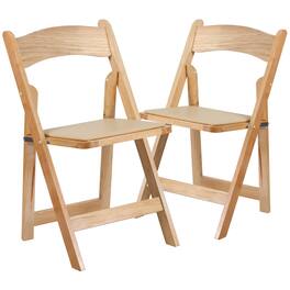 Flash Furniture - 2 Pack HERCULES Series Wood Folding Chair with Vinyl Padded Seat - Natural