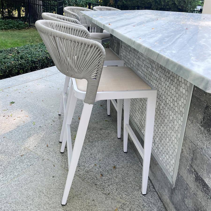 Alt View 1. PURPLE LEAF - Outdoor Bar Stool Set of 2 Rattan Bar Stools with Back Metal Bar Height Stool Outdoor Bar Chair for Garden Kitchen - White-Counter Height.