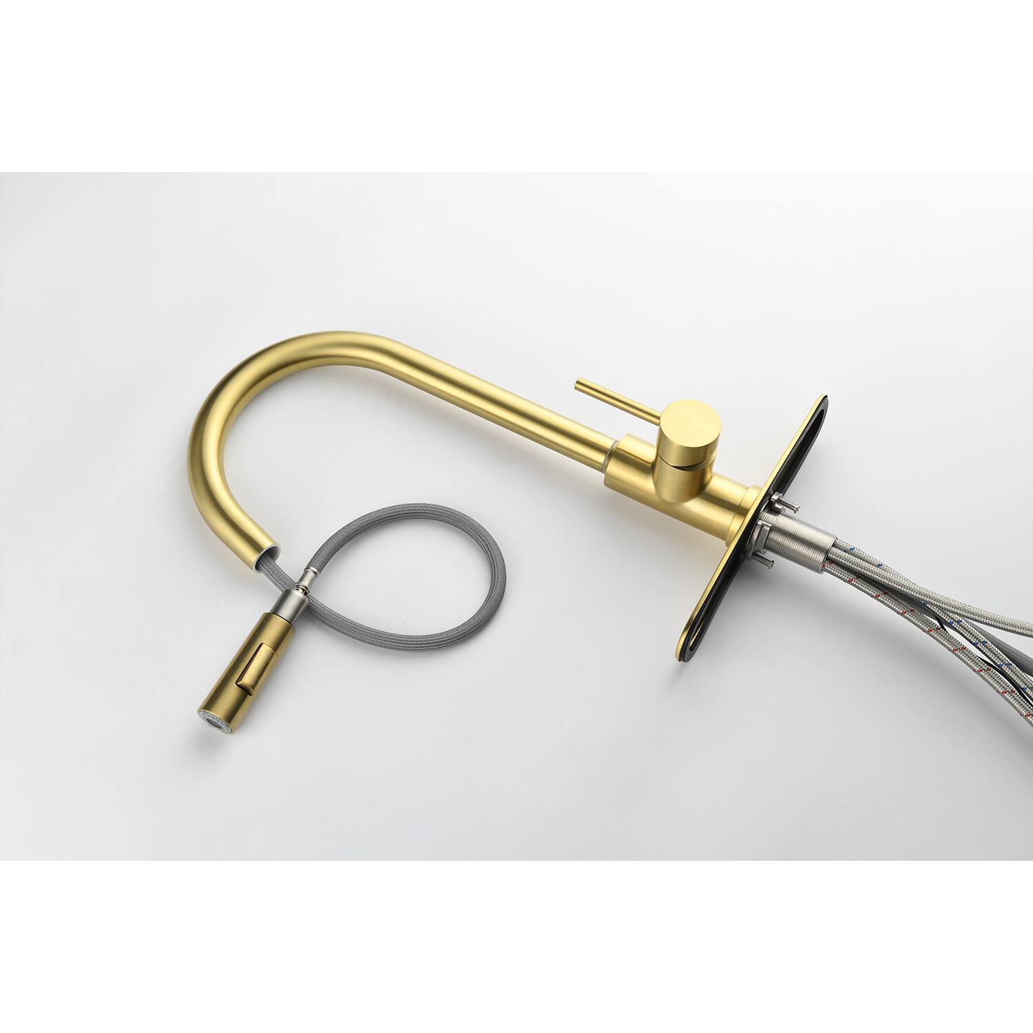 Angle. APRILSOUL - Kitchen Faucet with Pull Down Sprayer - Brushed Gold.