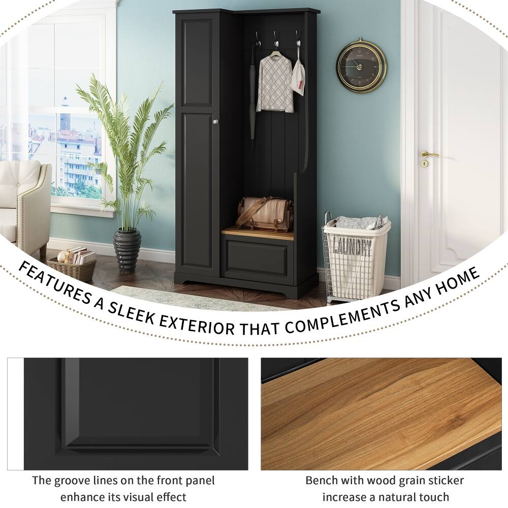 FEATURES A SLEEK EXTERIOR THAT COMPLEMENTS ANY HOME

The groove lines on the front panel enhance its visual effect

Bench with wood grain sticker increase a natural touch