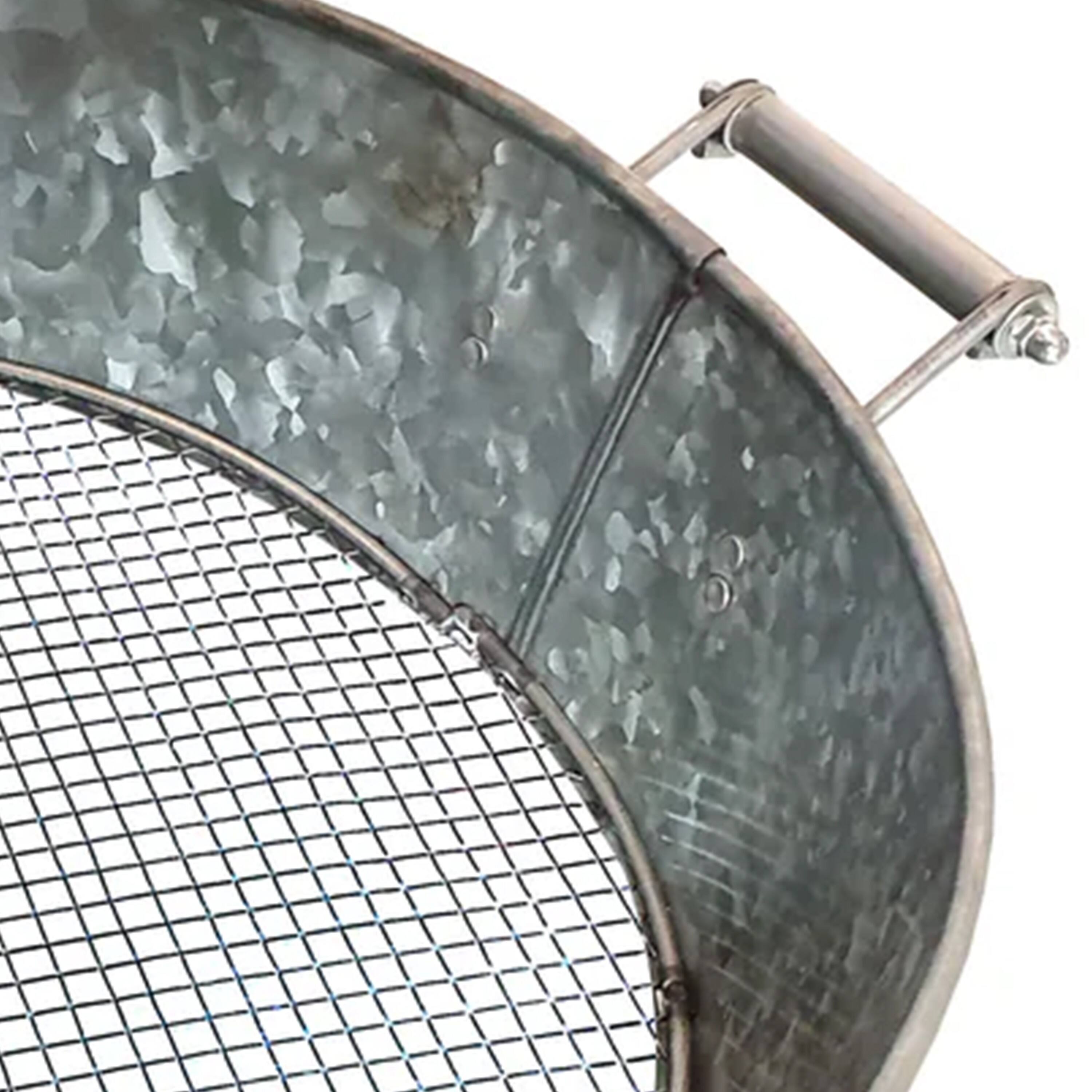 Back. Manhattan Lane - Round Galvanized Steel Compost Sifter with Wire Mesh Design Base - Silver.