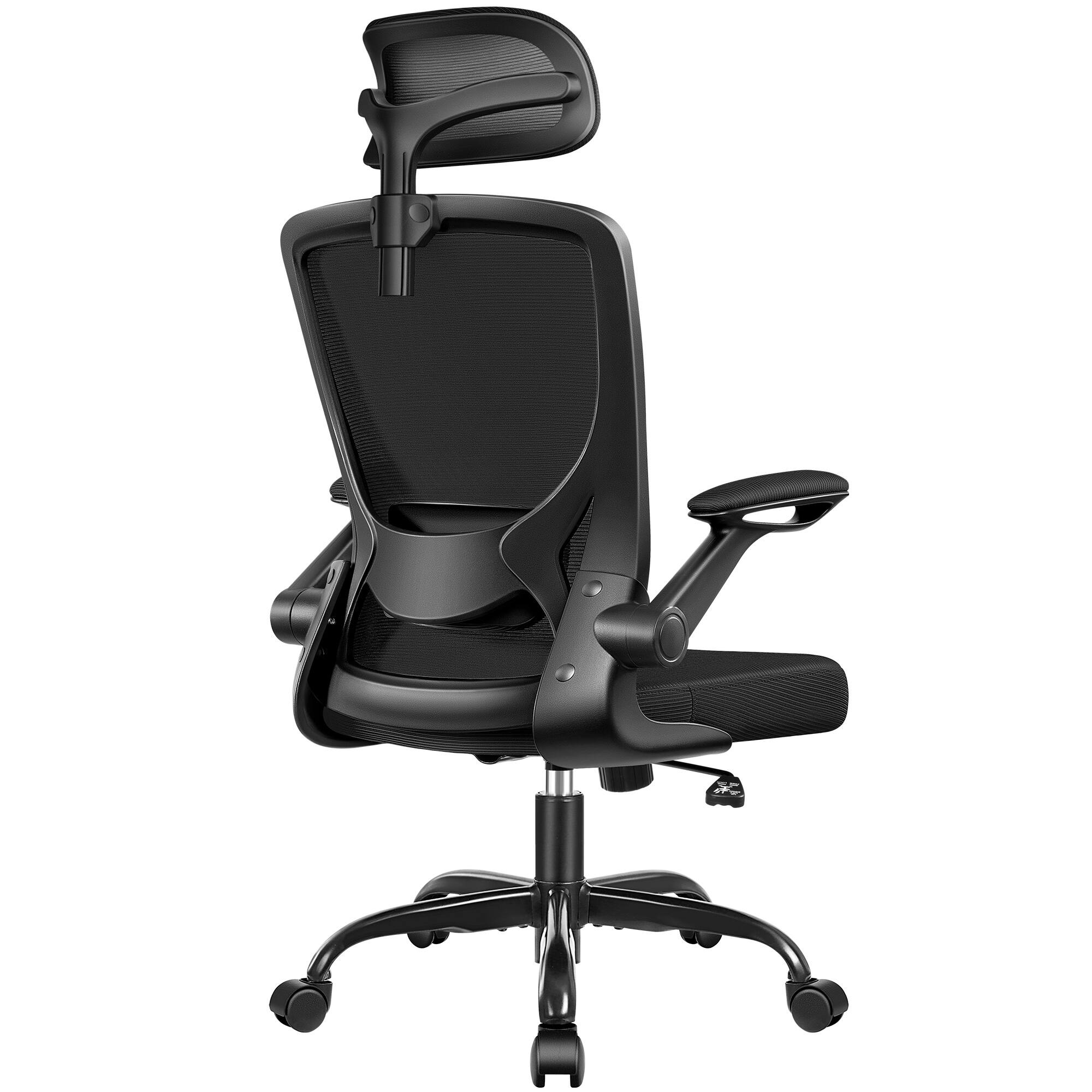 Alt View 5. KERDOM - Ergonomic Office Chair, High Back Mesh Chair, Adjustable Lumbar Support & Headrest, Flip-up Arms, Computer Gaming Chair - Black.