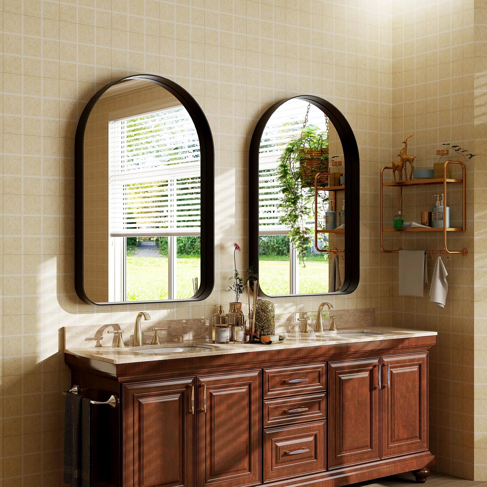 Left. Cedar Assembly - 30"x20" Arched Bathroom Mirror - Modern For Wall With Rounded Corners Vanity Aluminum Alloy Framed Living... - Arch-black-38"L x 26"W.