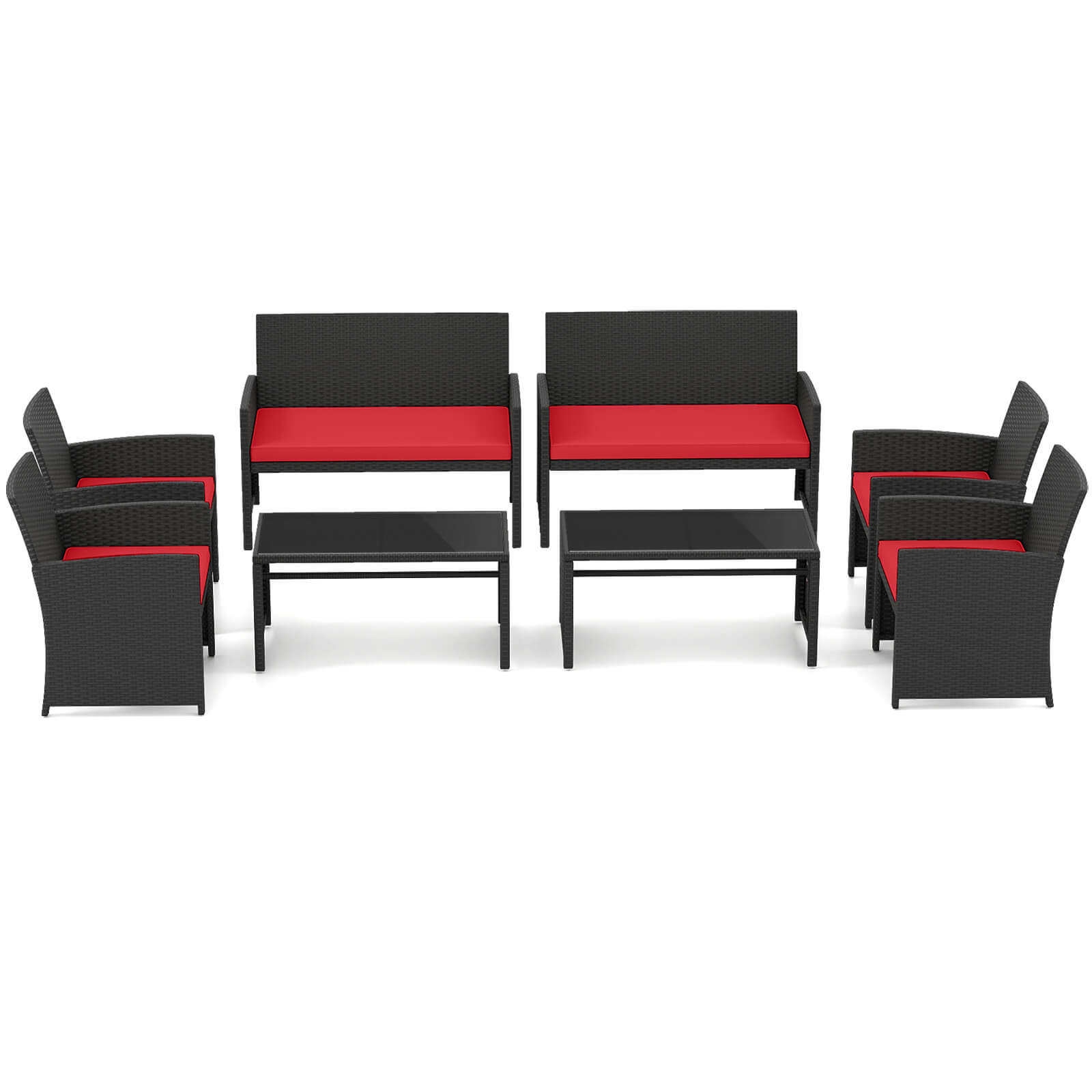 Costway - 8 PCS Patio Conversation Set with Seat Cushions & Tempered Glass Tabletop, Porch - Red+Black price history on PriceWatchPro