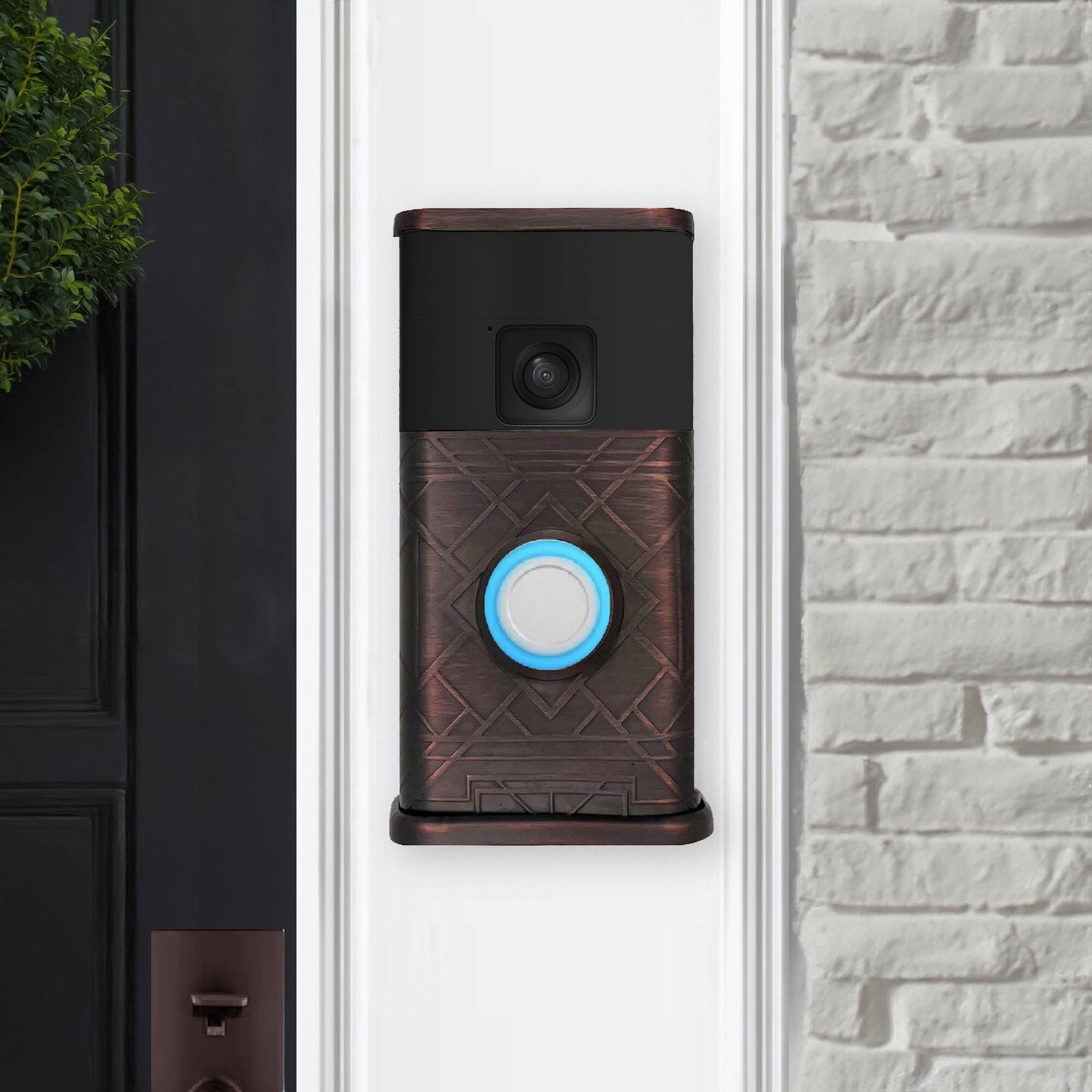 Alt View 3. Michael Healy - Art Deco Video Doorbell Cover (Ring Battery Doorbell 2024 Release) - Oiled Bronze.