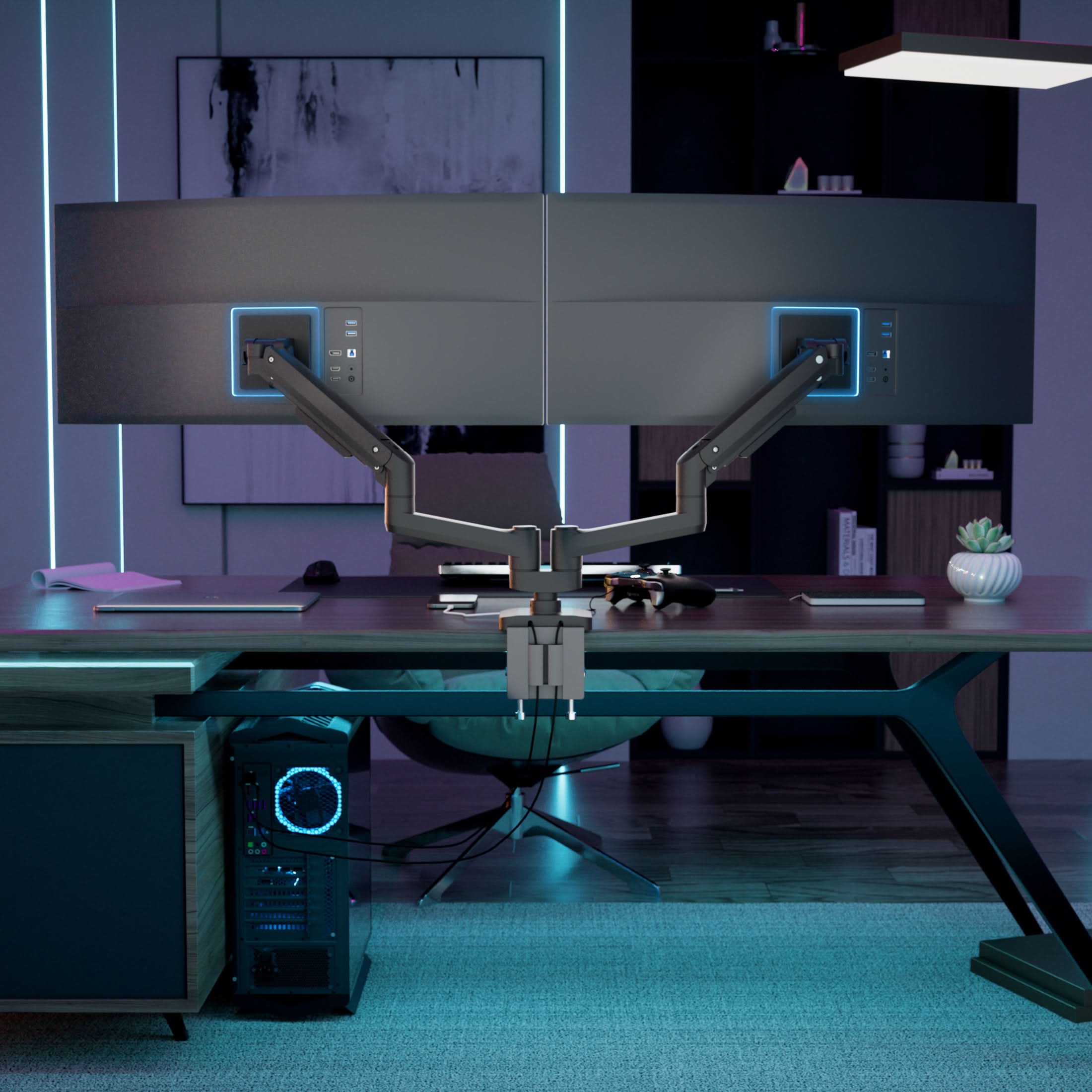 Alt View 6. Mount-It! - Heavy‑Duty Dual Monitor Desk Mount with Gas Spring Arms for Monitors up to 35″ - Black.