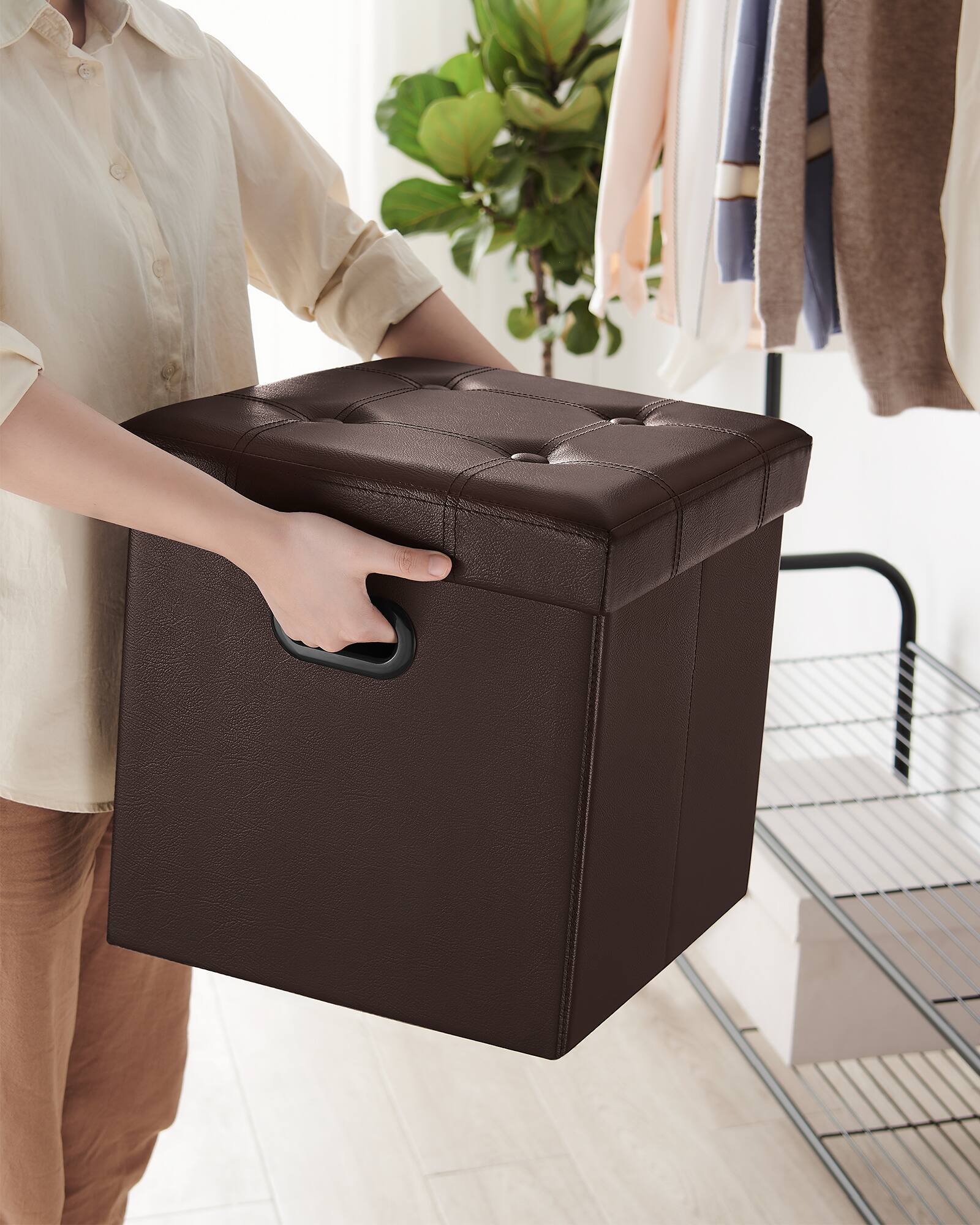 Alt View 5. Songmics Home - 15 Inches Ottoman with Storage, Footstool, Storage Ottoman with Metal Handles, Load 660 lb, for Dorm, Living Room - Brown.