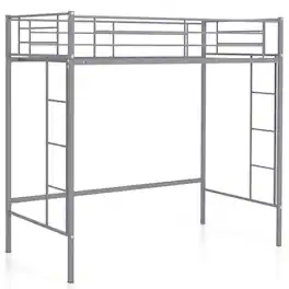 Costway - Twin Size Loft Bed Heavy Duty Metal Loft Bed Frame with Safety Guardrail - Silver